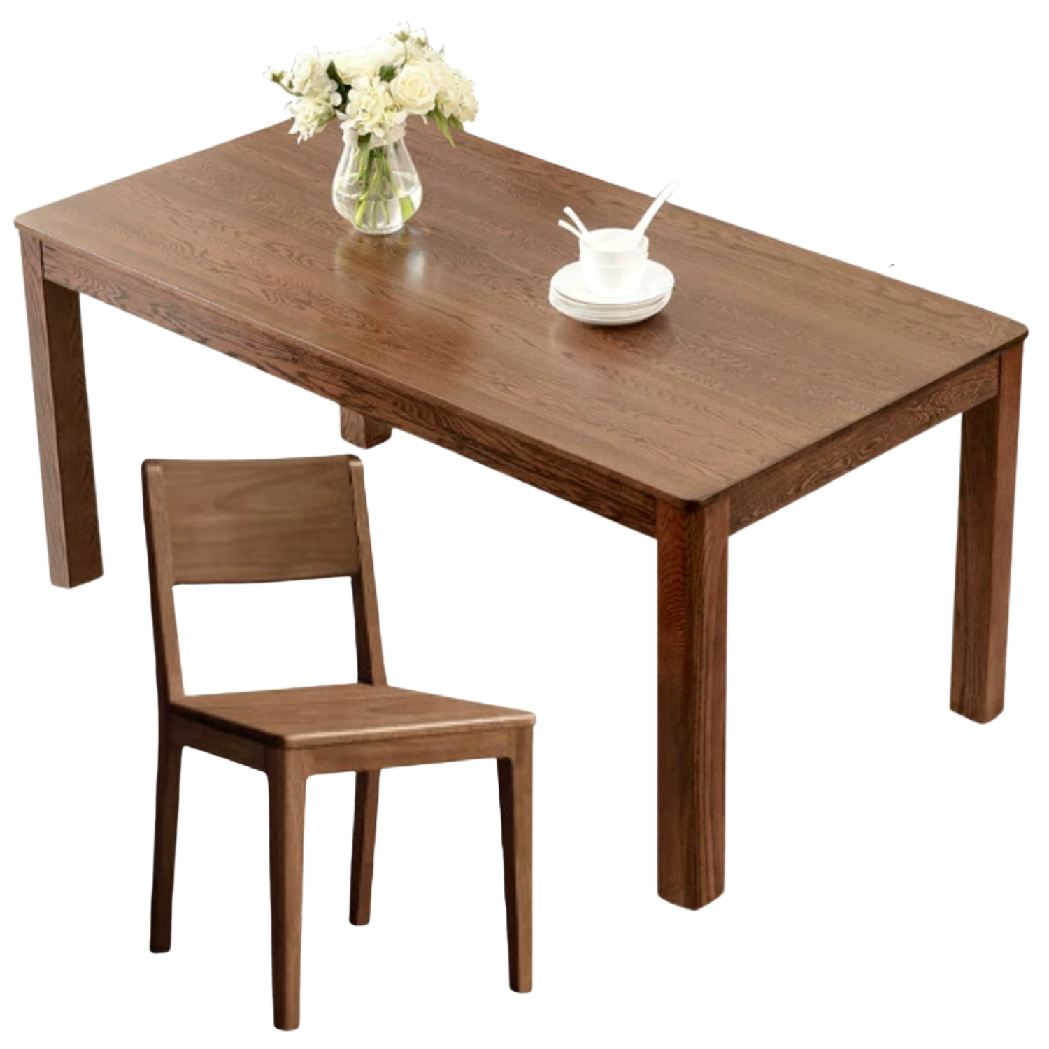 Oak Solid Wood, Solid Rubberwood Nordic Dining Table