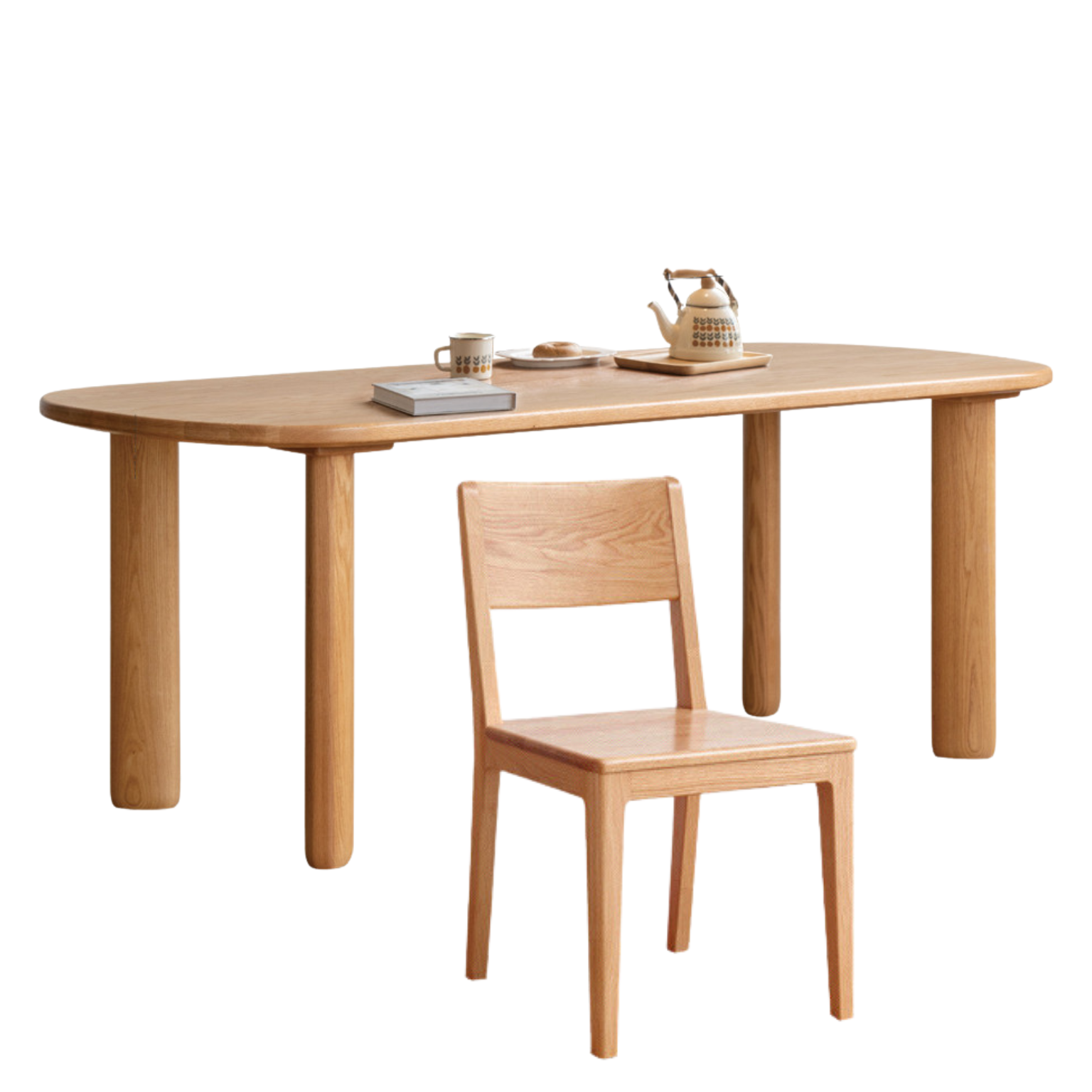 Oak Solid Wood Round Corner Long Dining Table