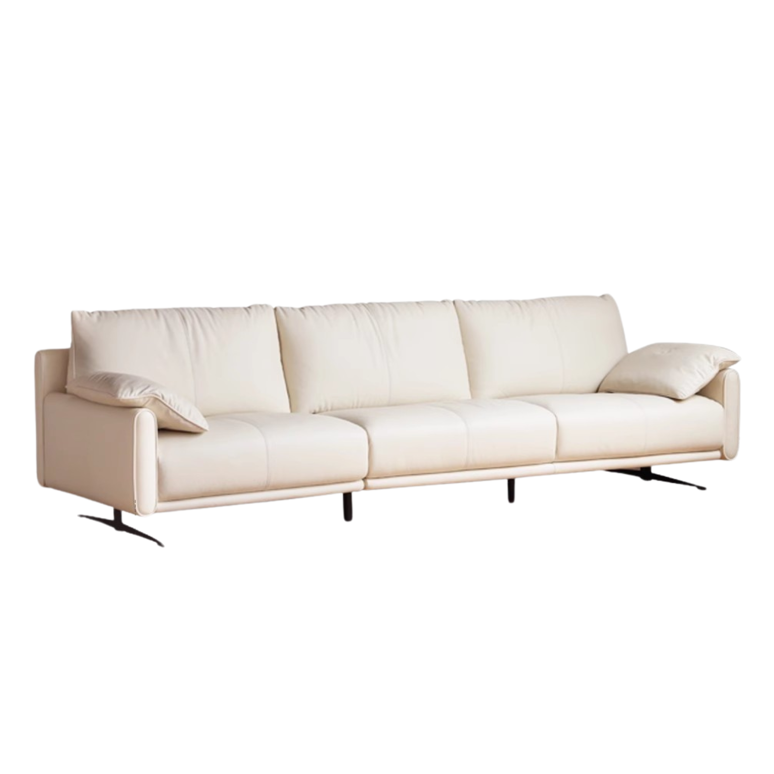 Leather straight white Italian sofa