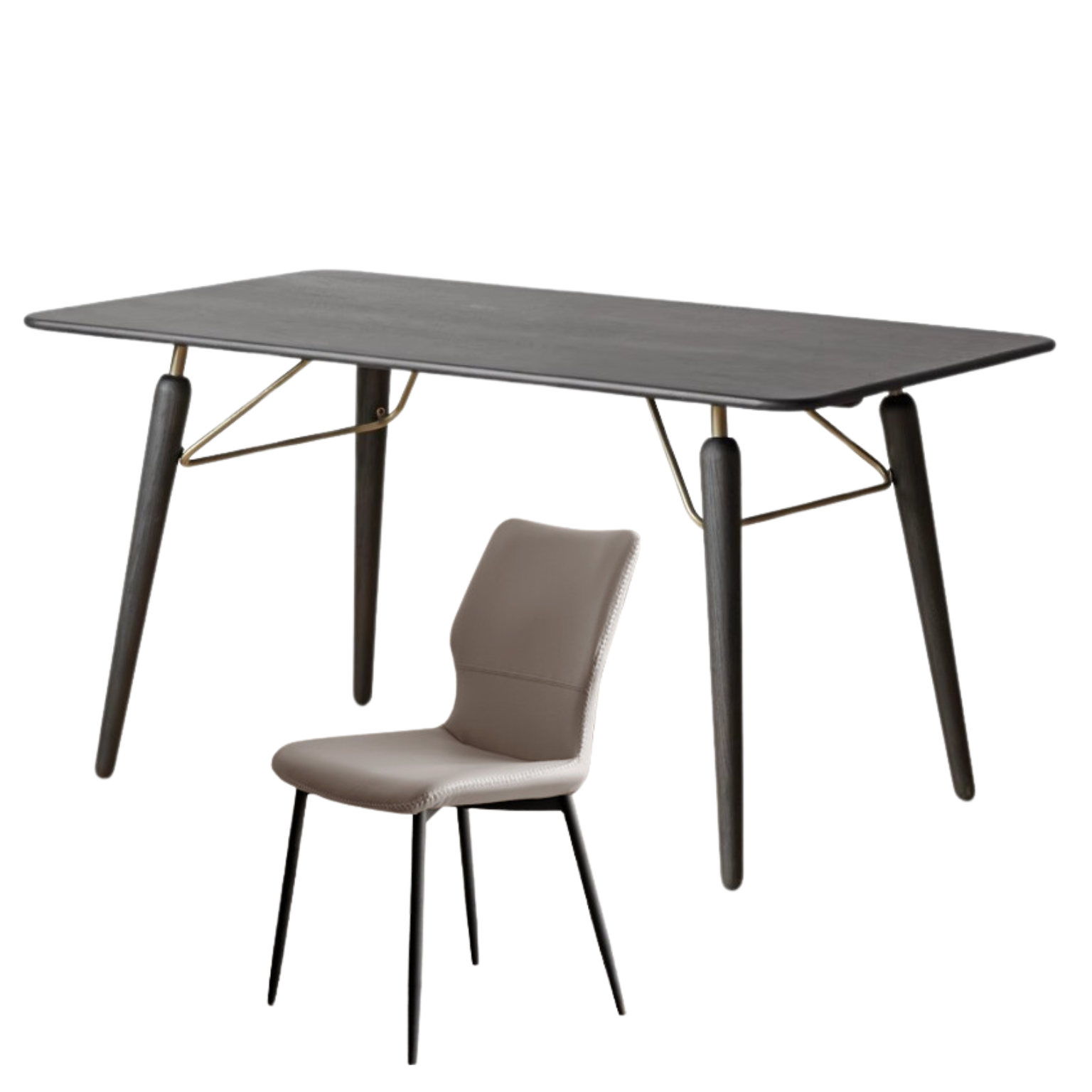 Oak Solid Wood Dining Table Retro Light Luxury Black ,