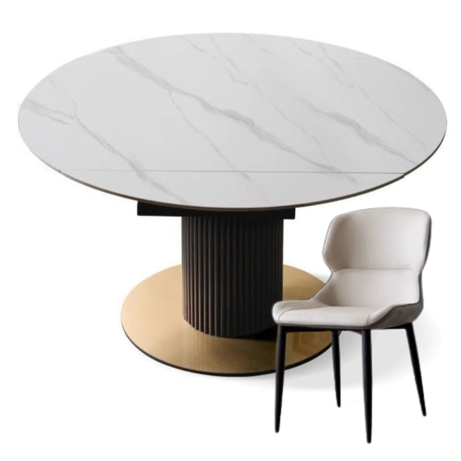 Oak Rotating Telescopic Light Luxury Rock Plate Dining Table