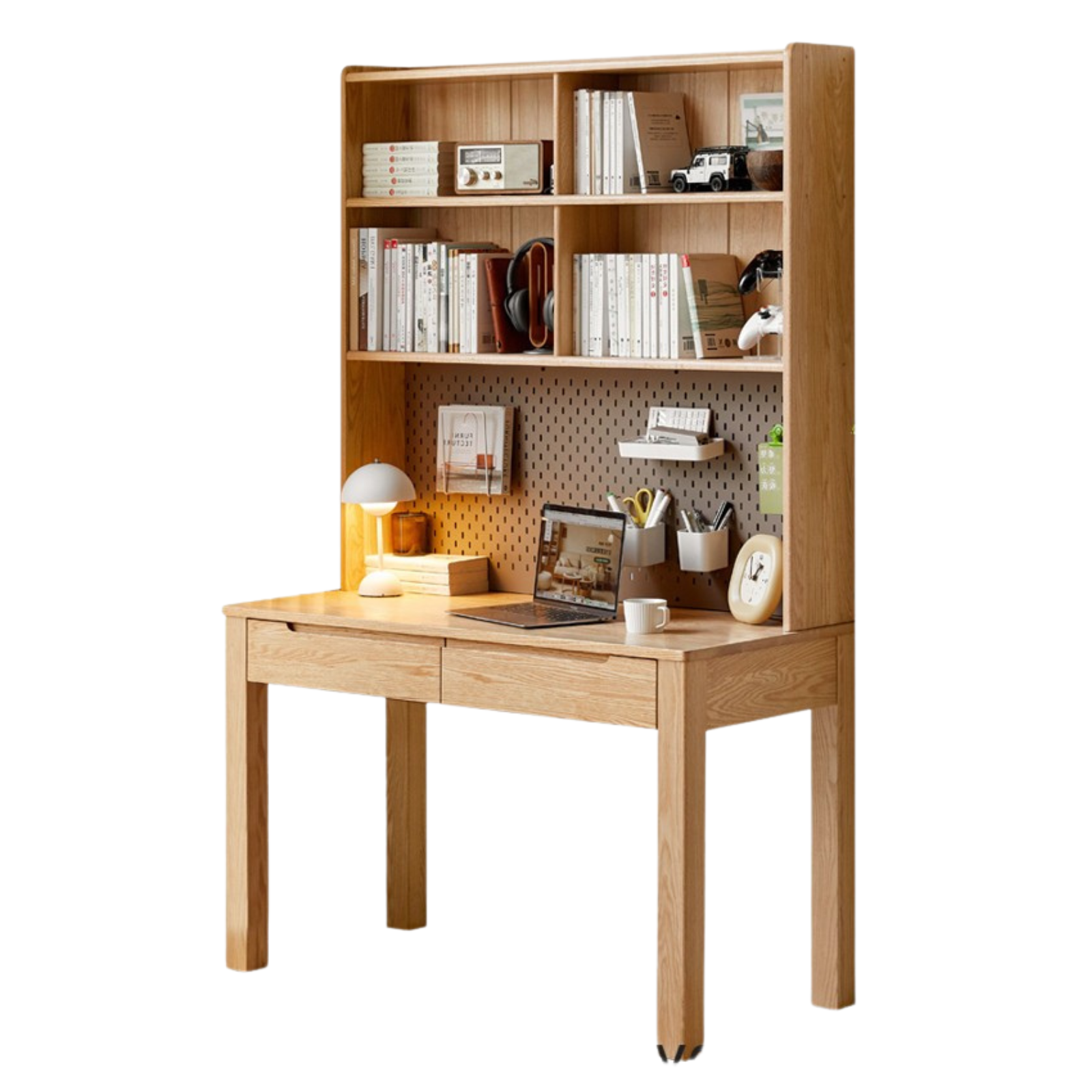 Oak solid wood desk bookshelf integrated simple writing desk