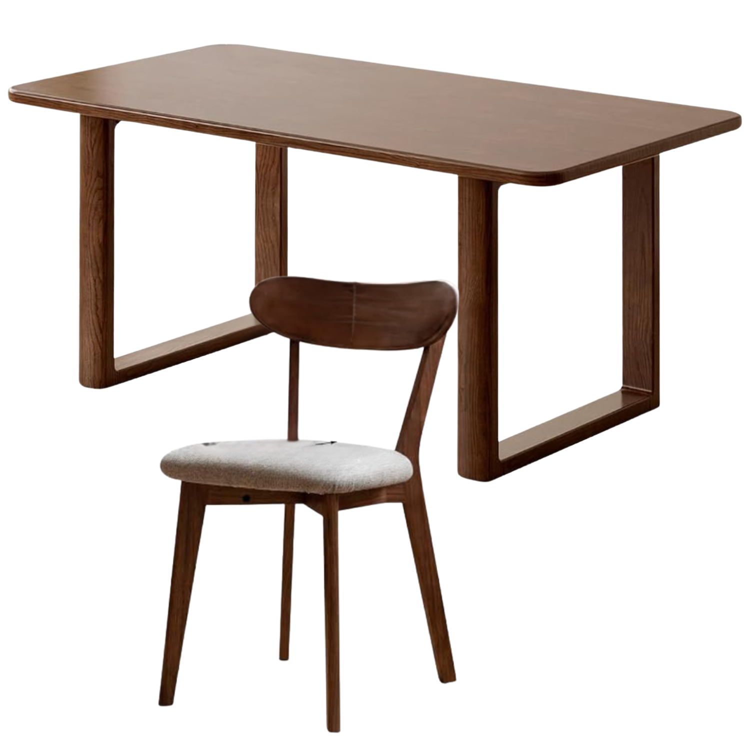 Black Walnut, Oak Solid Wood Dining Table with Industrial Trestle Legs