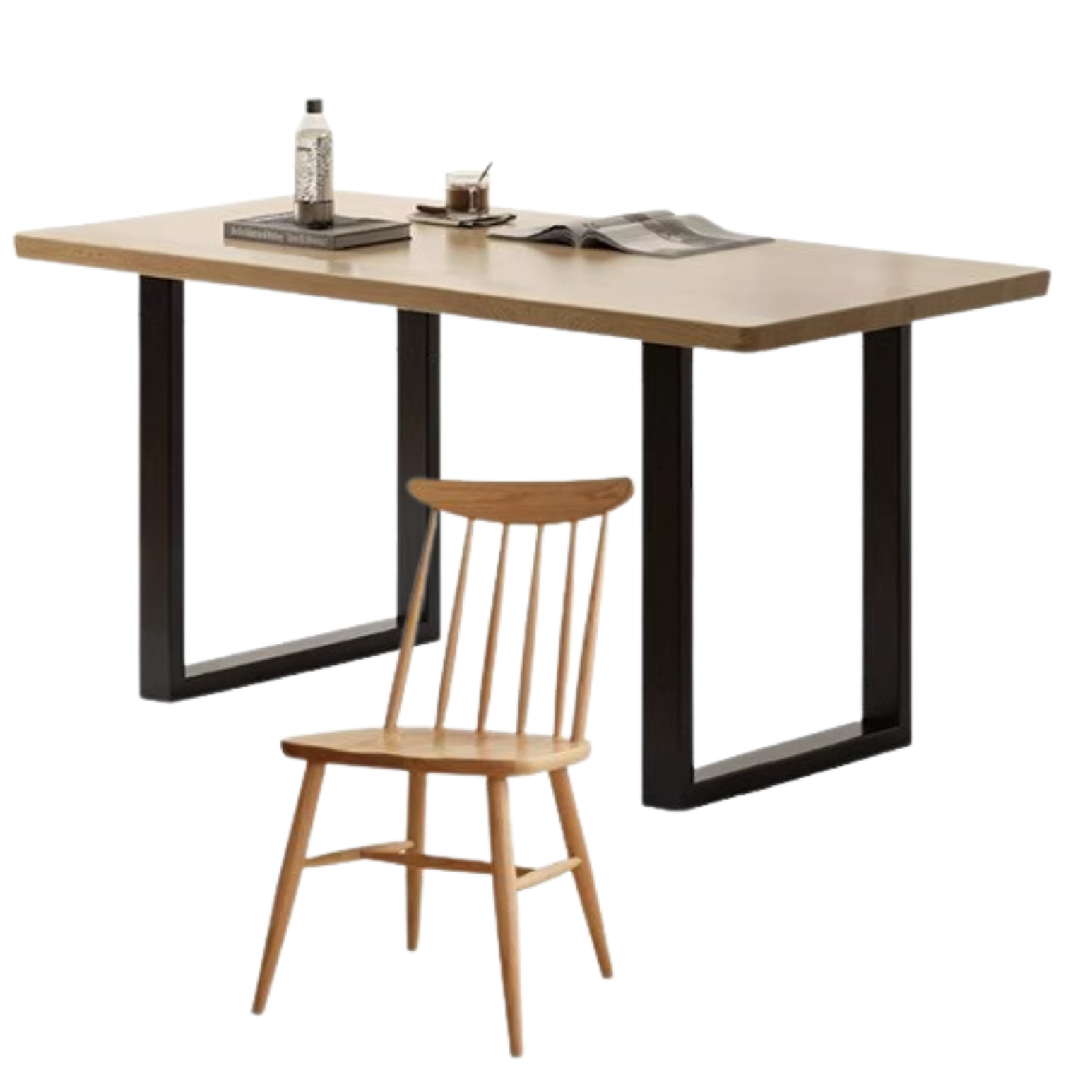 Oak Solid wood iron dining table American industrial style ,