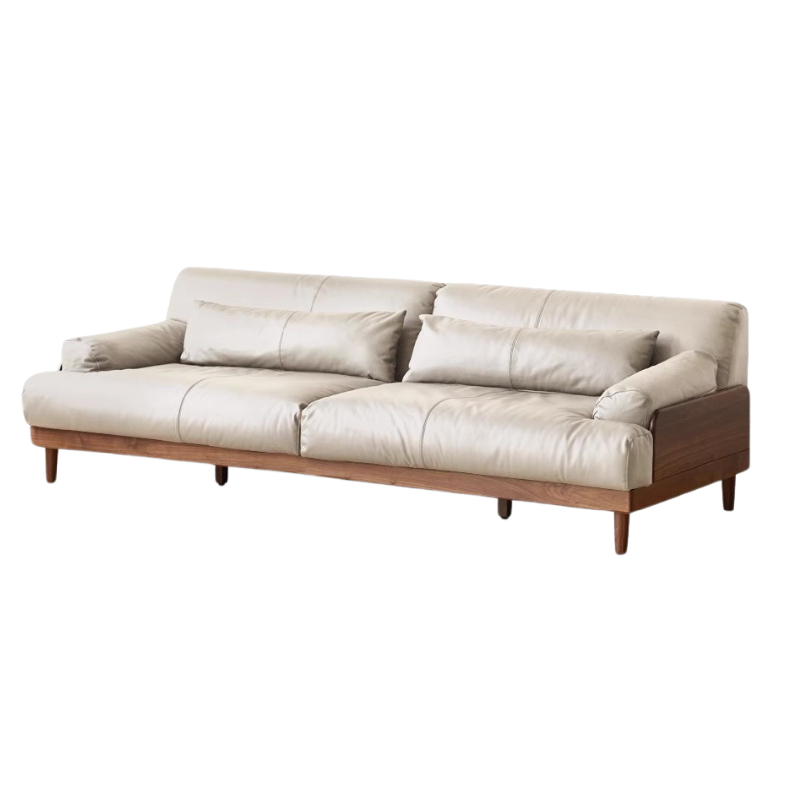 Black walnut solid wood leather three-seater straight down sofa