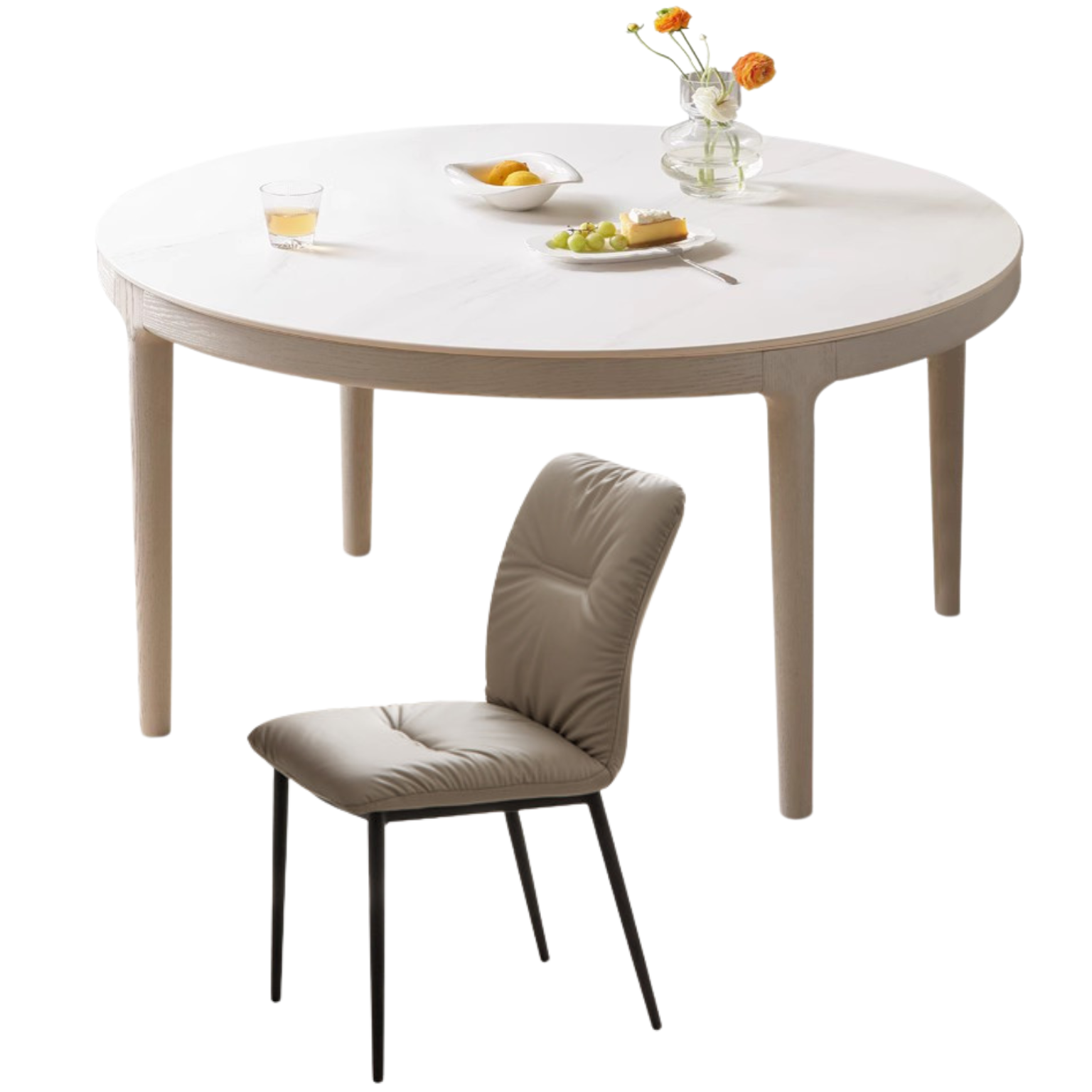 Oak solid wood slate round dining table light luxury-