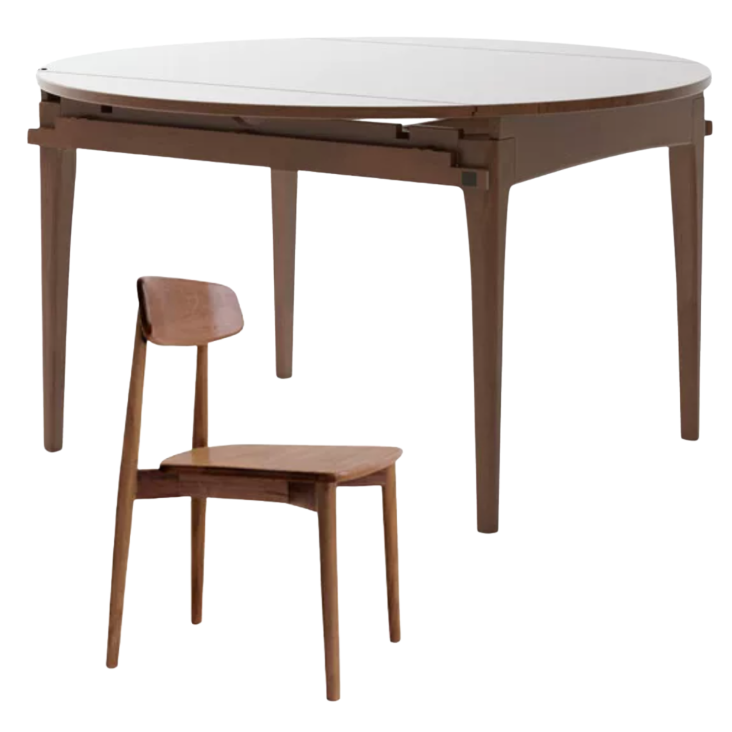 Solid Rubberwood, Oak Solid Wood Folding Round Retractable Dining Table
