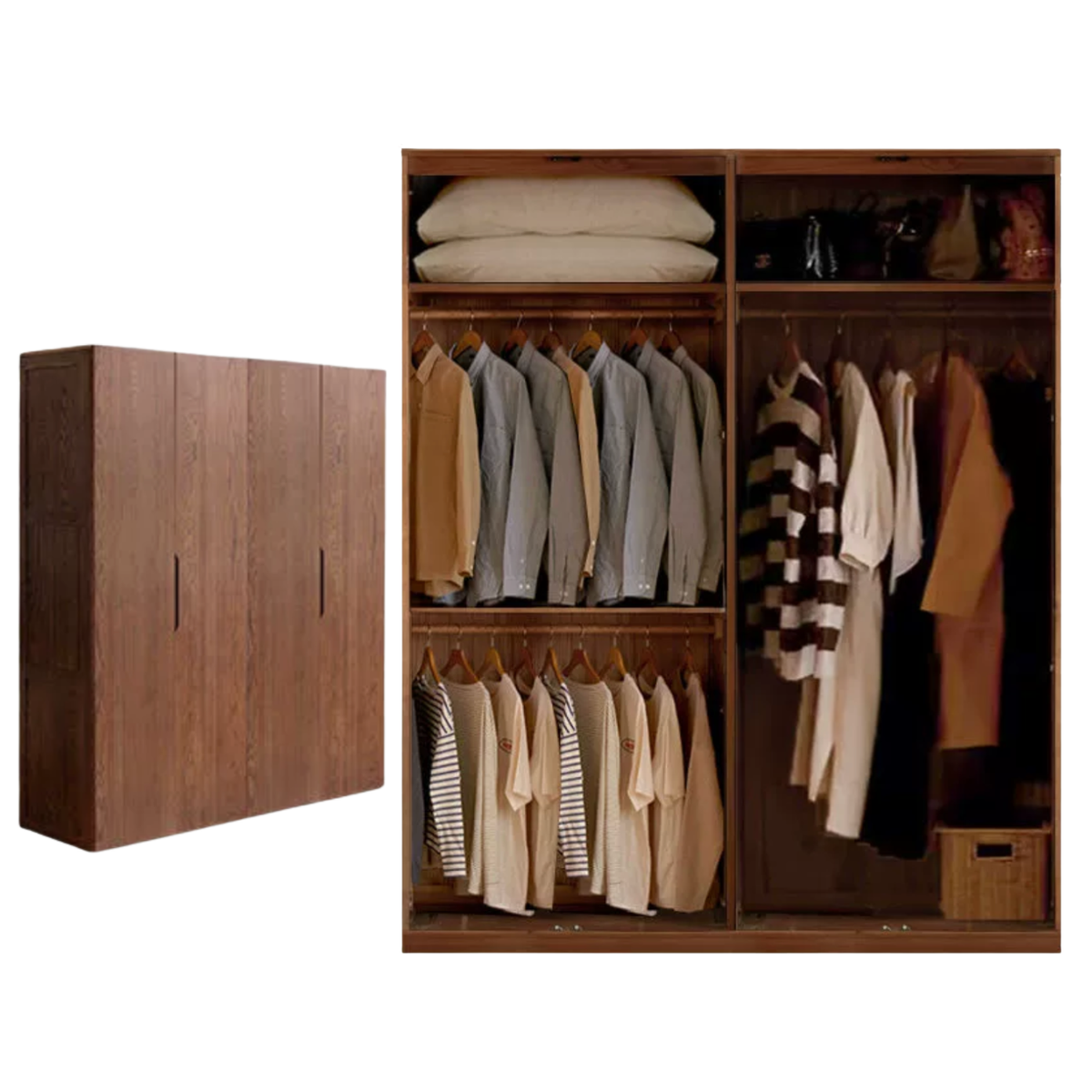 Oak, Solid Rubberwood Modern Wardrobe