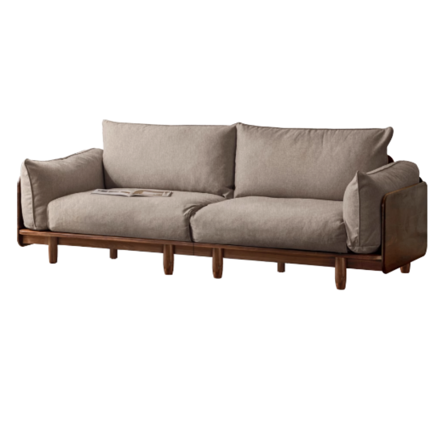 Black Walnut Solid Wood Fabric Straight Sofa