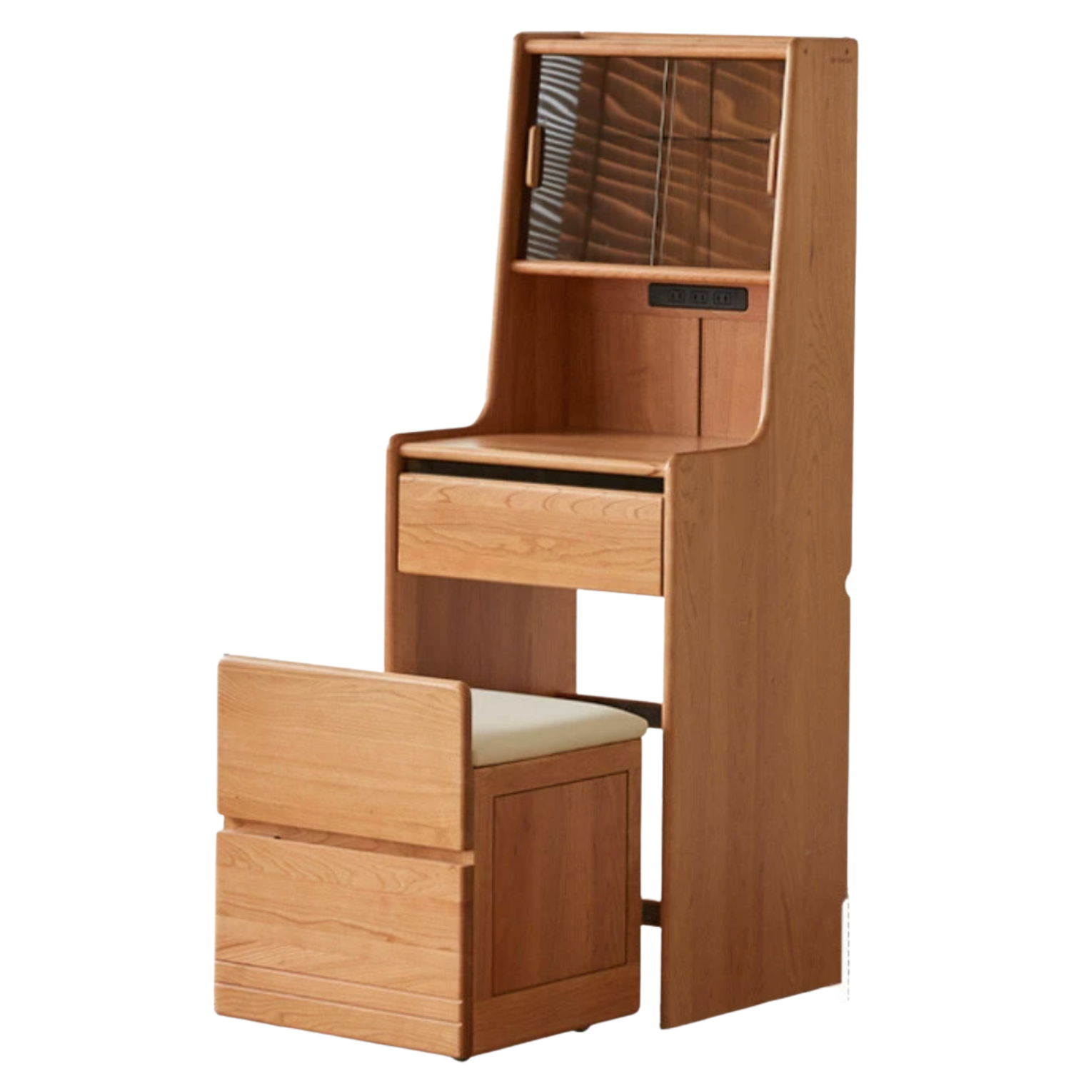 Cherry Solid Wood Multifunctional Retro Dressing Table