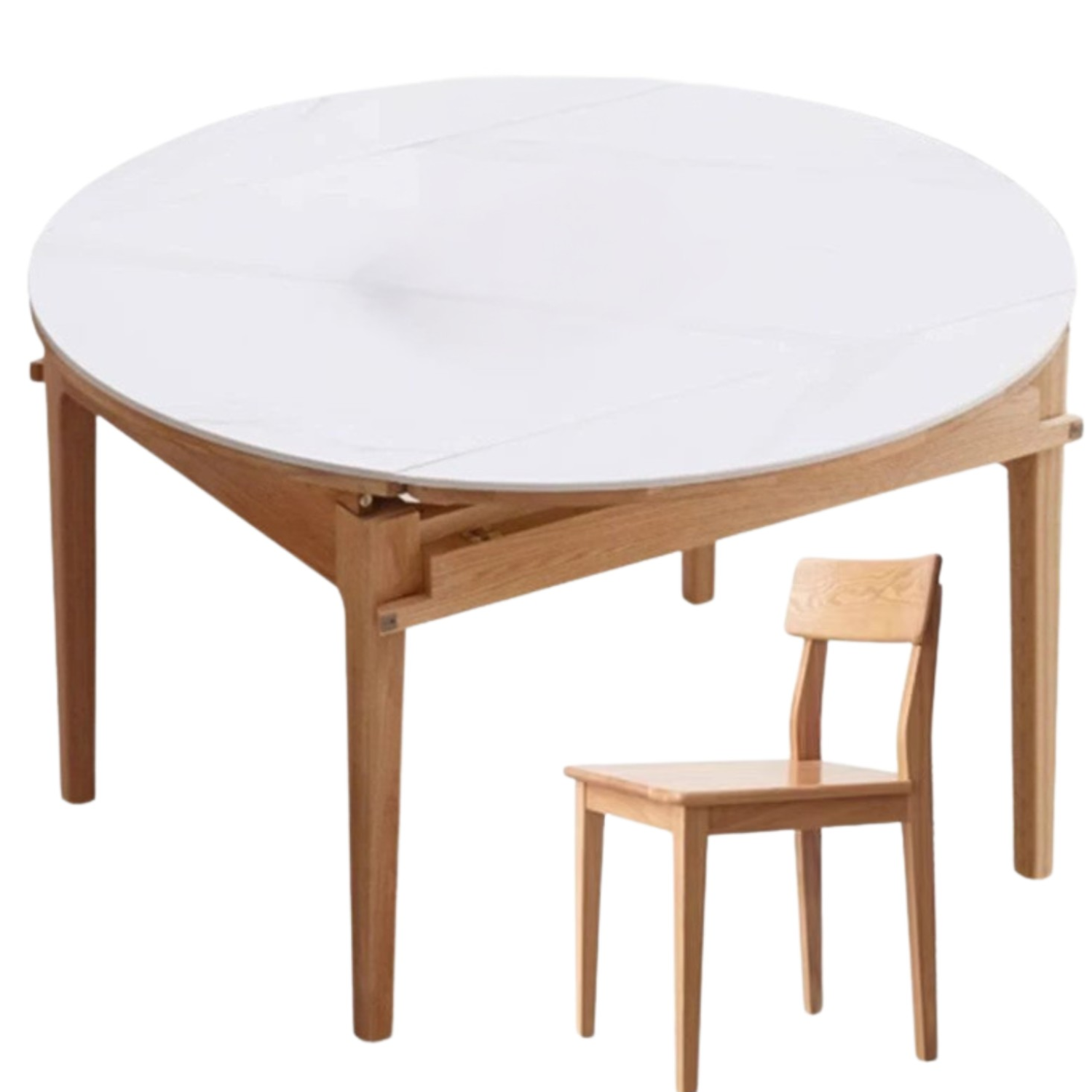 Oak Solid Wood, Solid Rubberwood Folding Round Retractable Dining Table