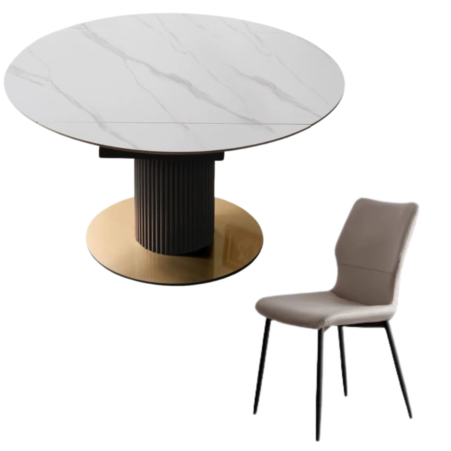 Oak solid wood Rotating telescopic round dining table light luxury rock board  ,