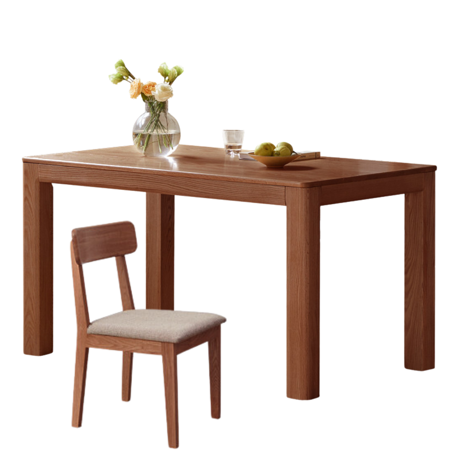 Oak Solid Wood Rectangular Dining Table, One Table and Four Chairs,