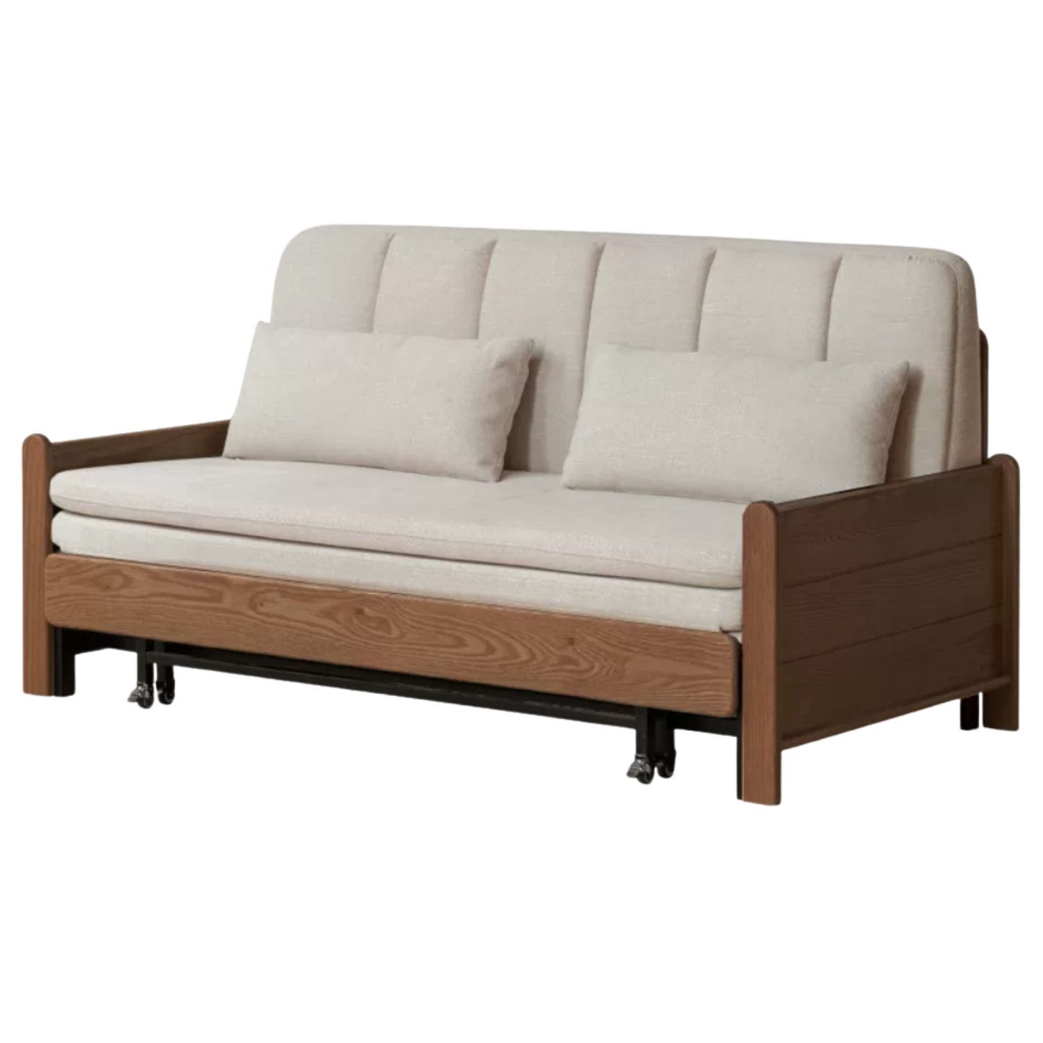 Ash, Oak Solid Wood Sleeper Sofa with Solid Wood Armrests and Built-In Wheels