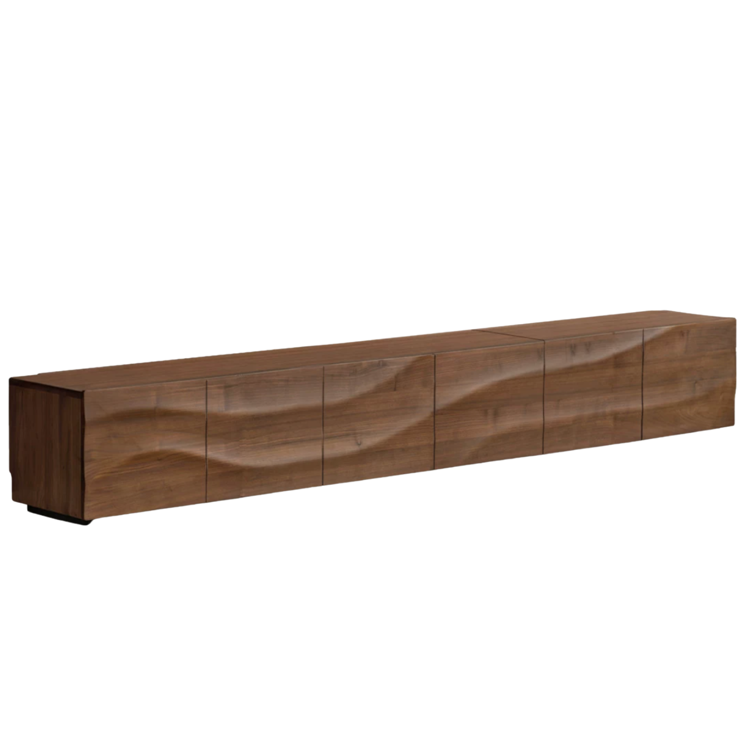 Black Walnut, Sandalwood TV Console with Wave-Carved Drawer Fronts, Low Profile