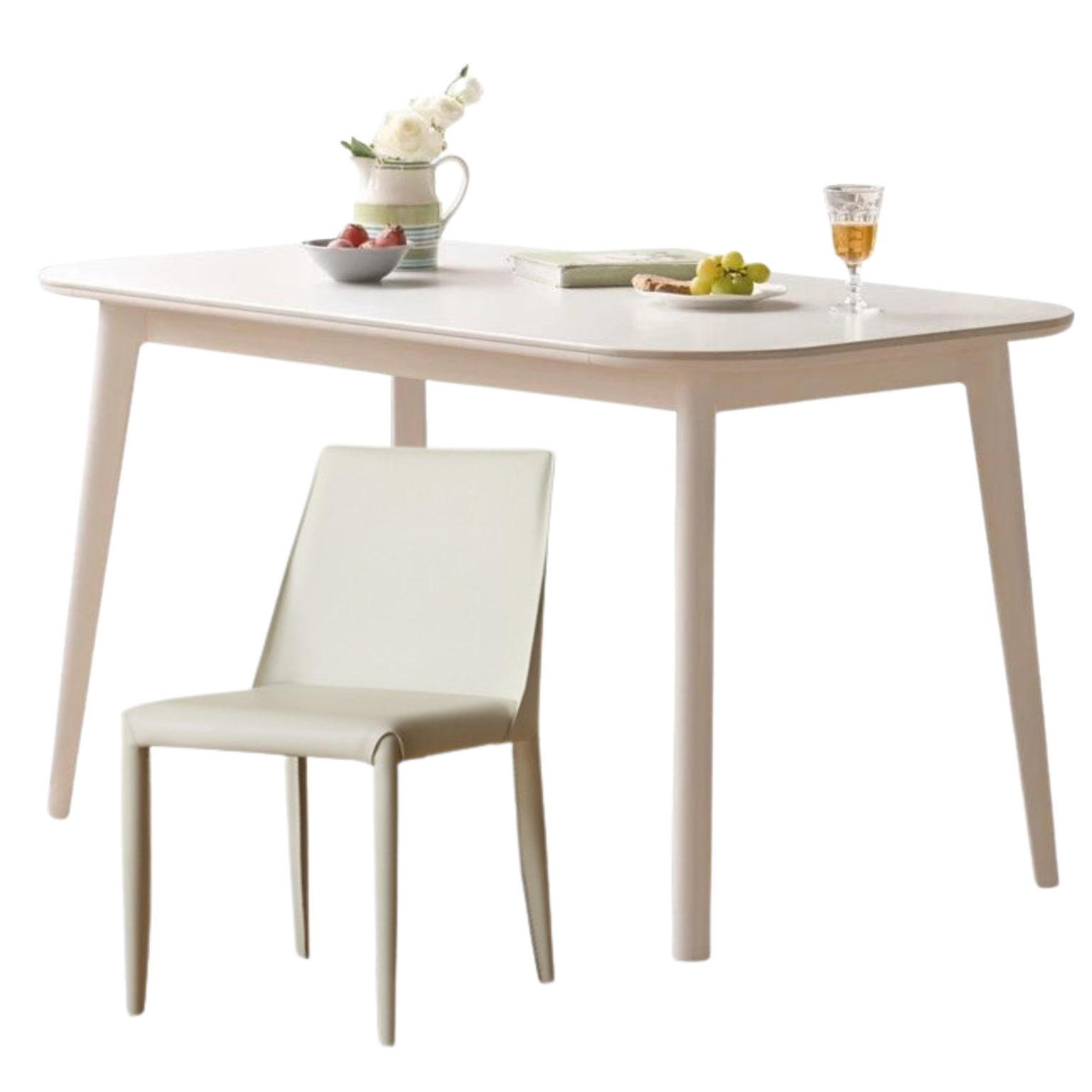 Rubber solid wood white cream style rock board dining table