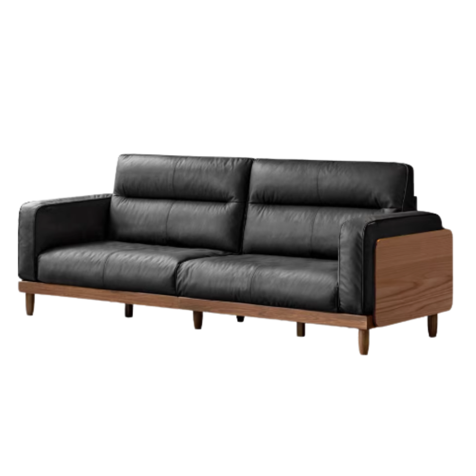 Black Walnut, Ash Solid Wood Leather Top Layer Yellow Cowhide Sofa