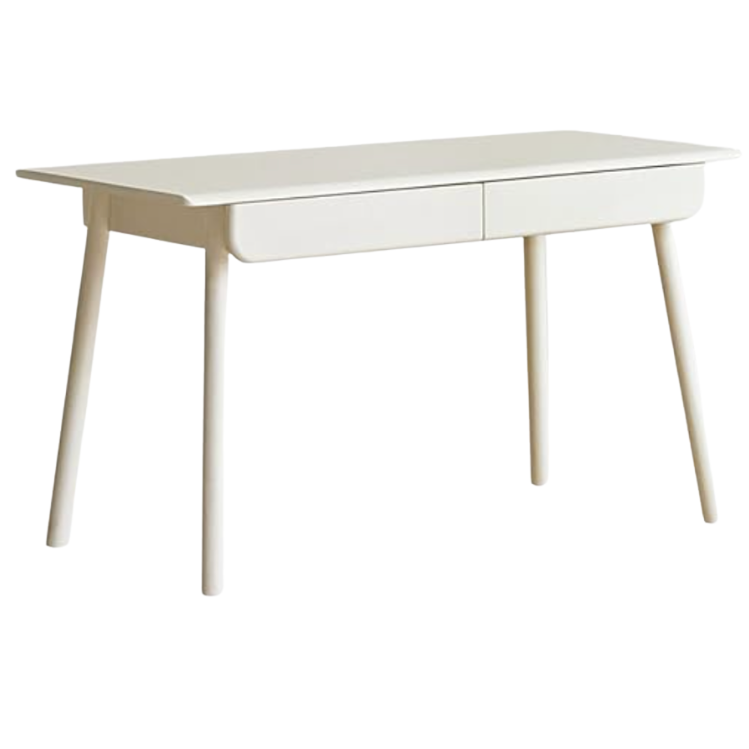 Beech, Rubberwood Solid Wood Office Desk with 2 Drawers