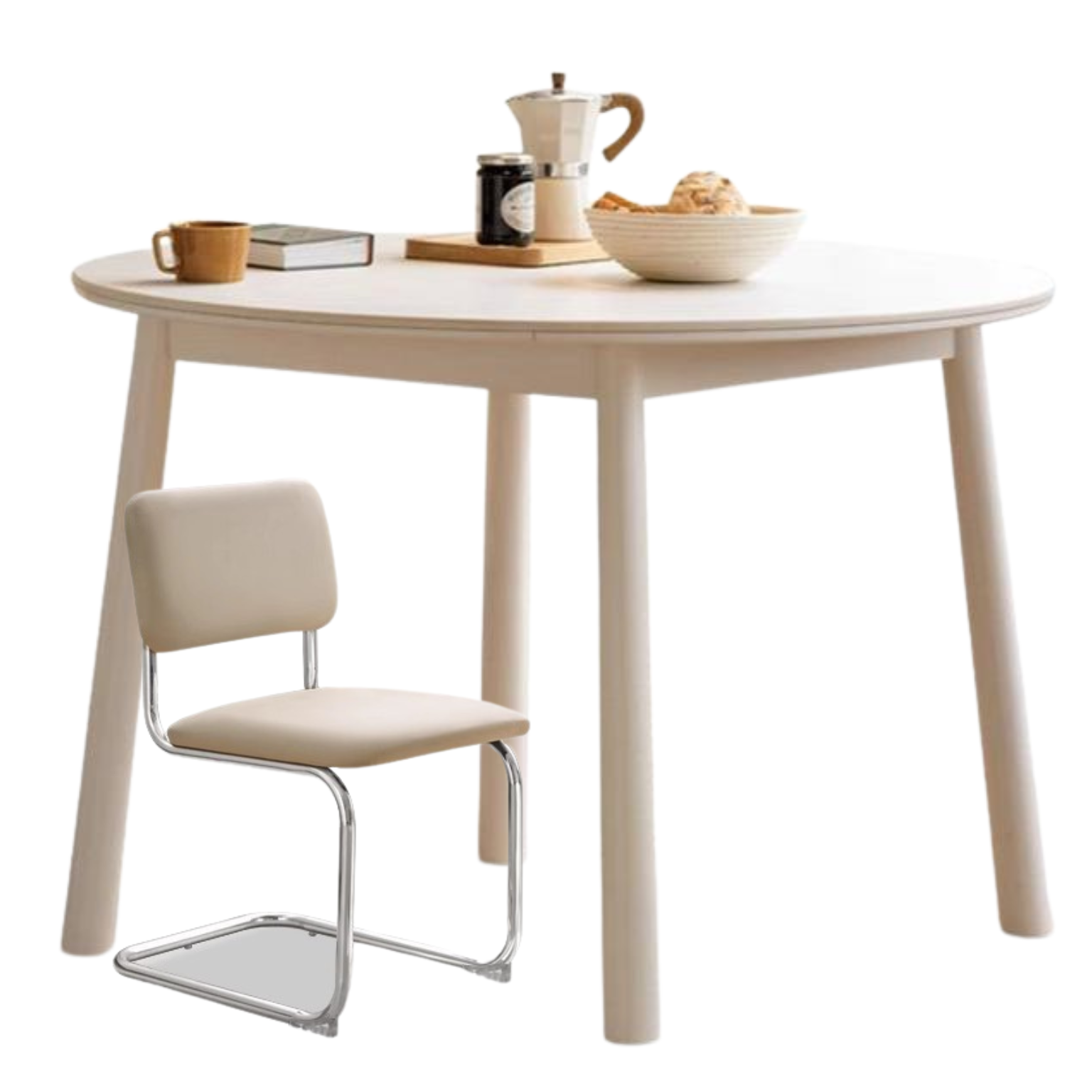 Birch solid wood white cream style rock board round dining table