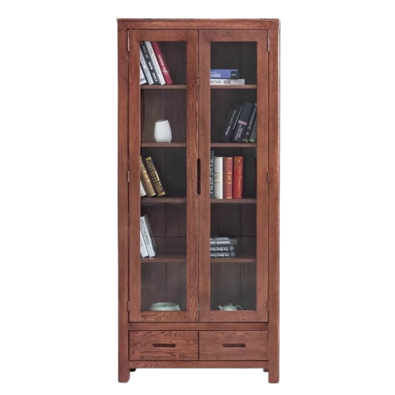 Oak Solid Wood Nordic Bookcase with Glass Door