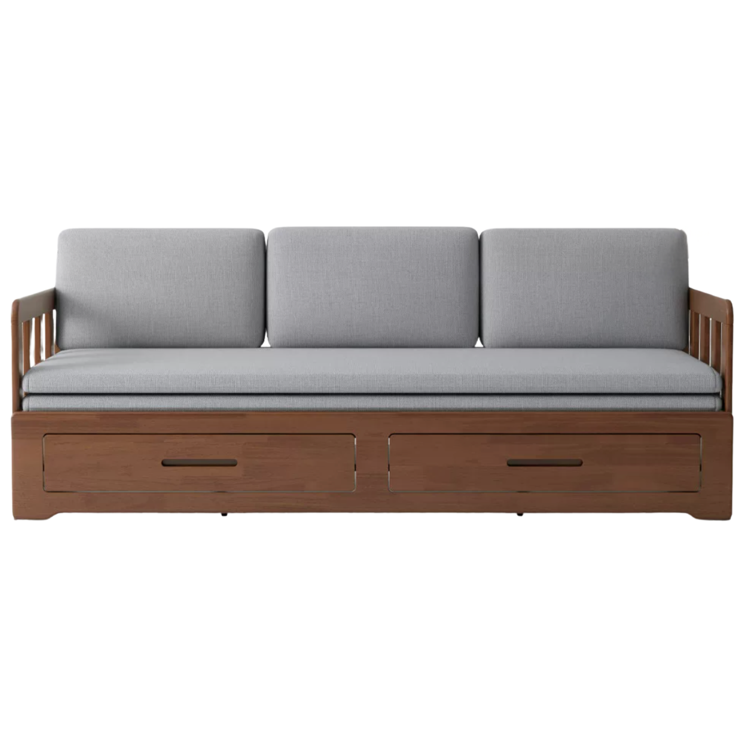 Oak, Solid Rubberwood Wood Foldable Sofa Bed with Storage, Dual-Purpose