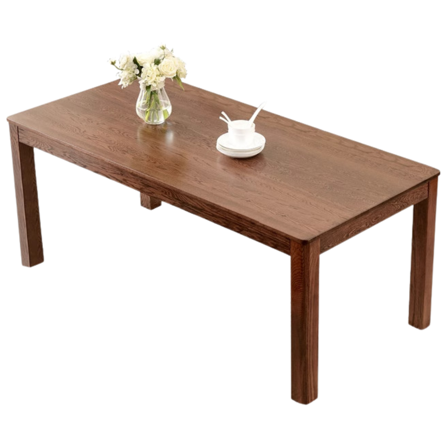 Oak solid wood dining table walnut color,