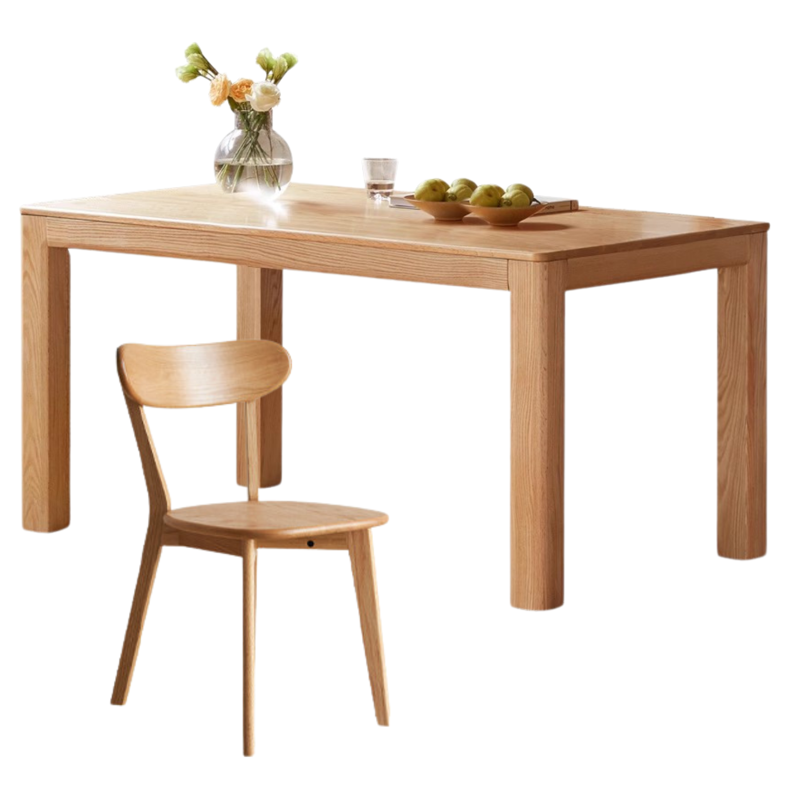 Oak Solid Wood Rectangular Dining Table, One Table and Four Chairs,