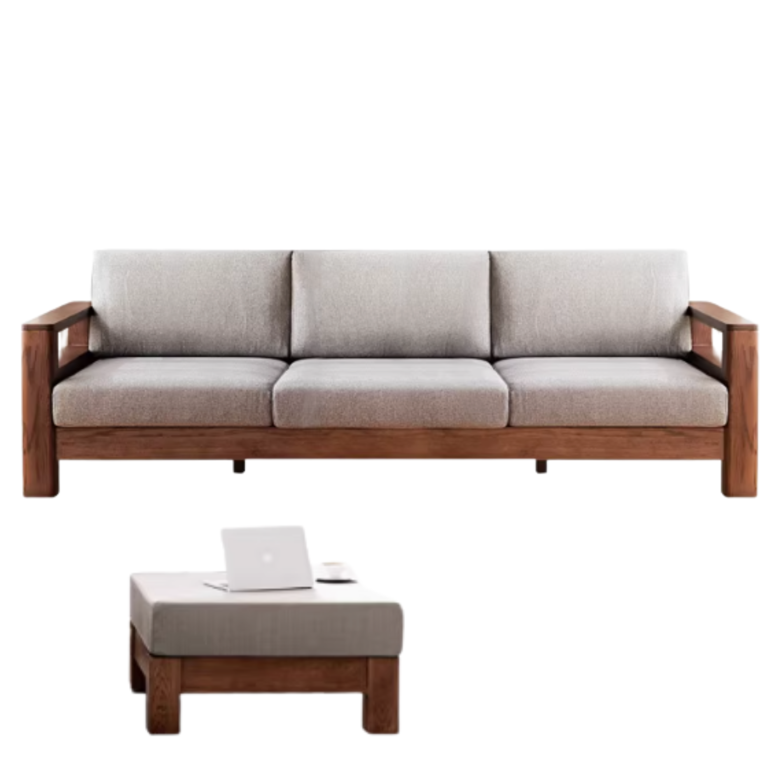 Oak Solid Wood Cotton Fabric Sofa.