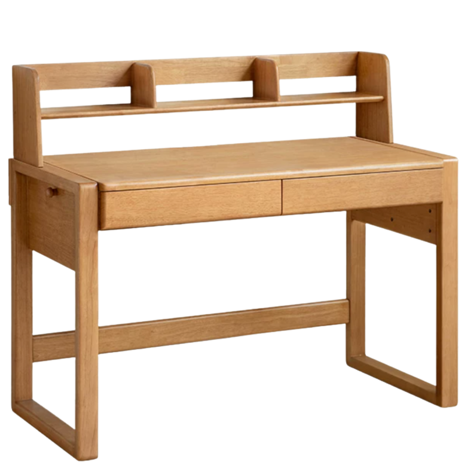 Beech, Solid Rubberwood Adjustable Height Children's Study Desk With Integrated Bookshelf