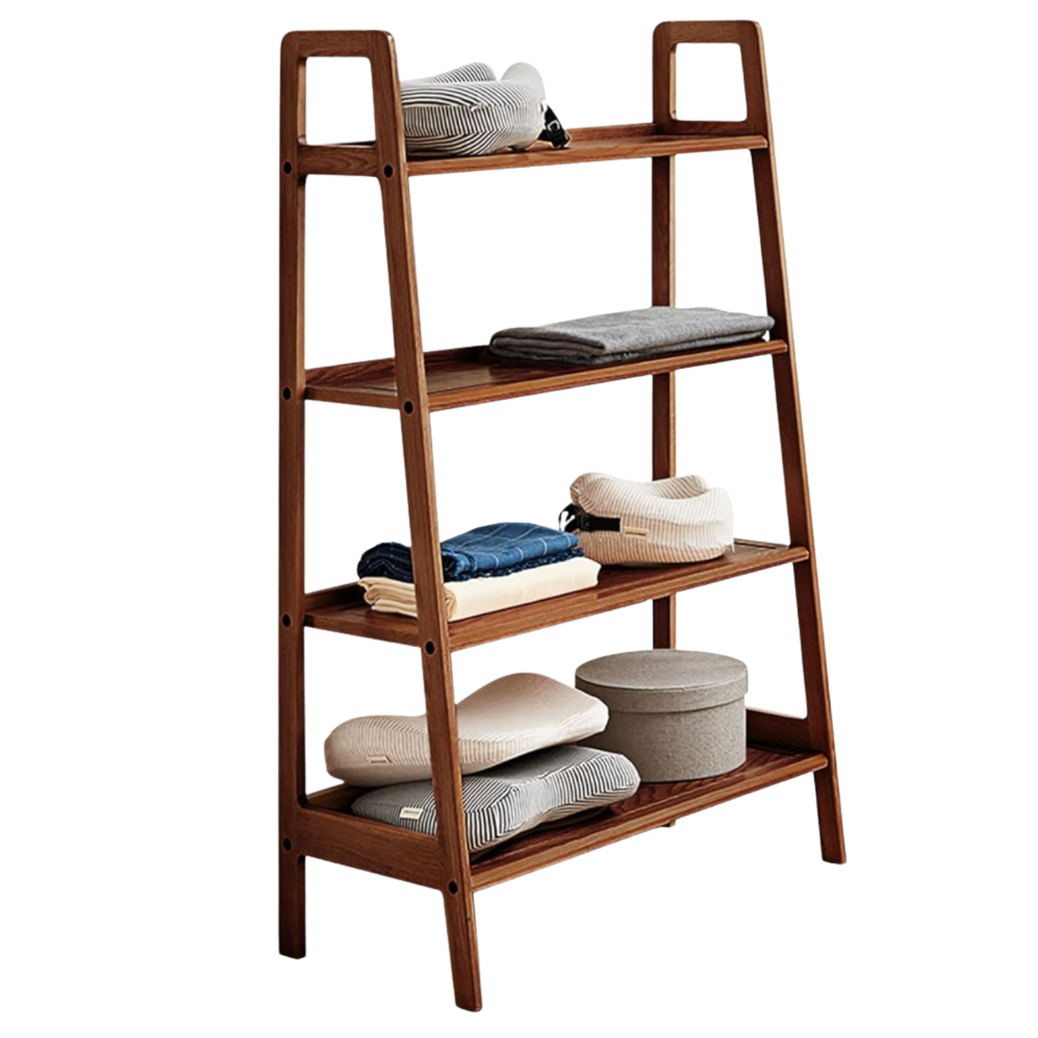 Back Walnut Solid Wood 4-Tier Ladder Bookshelf