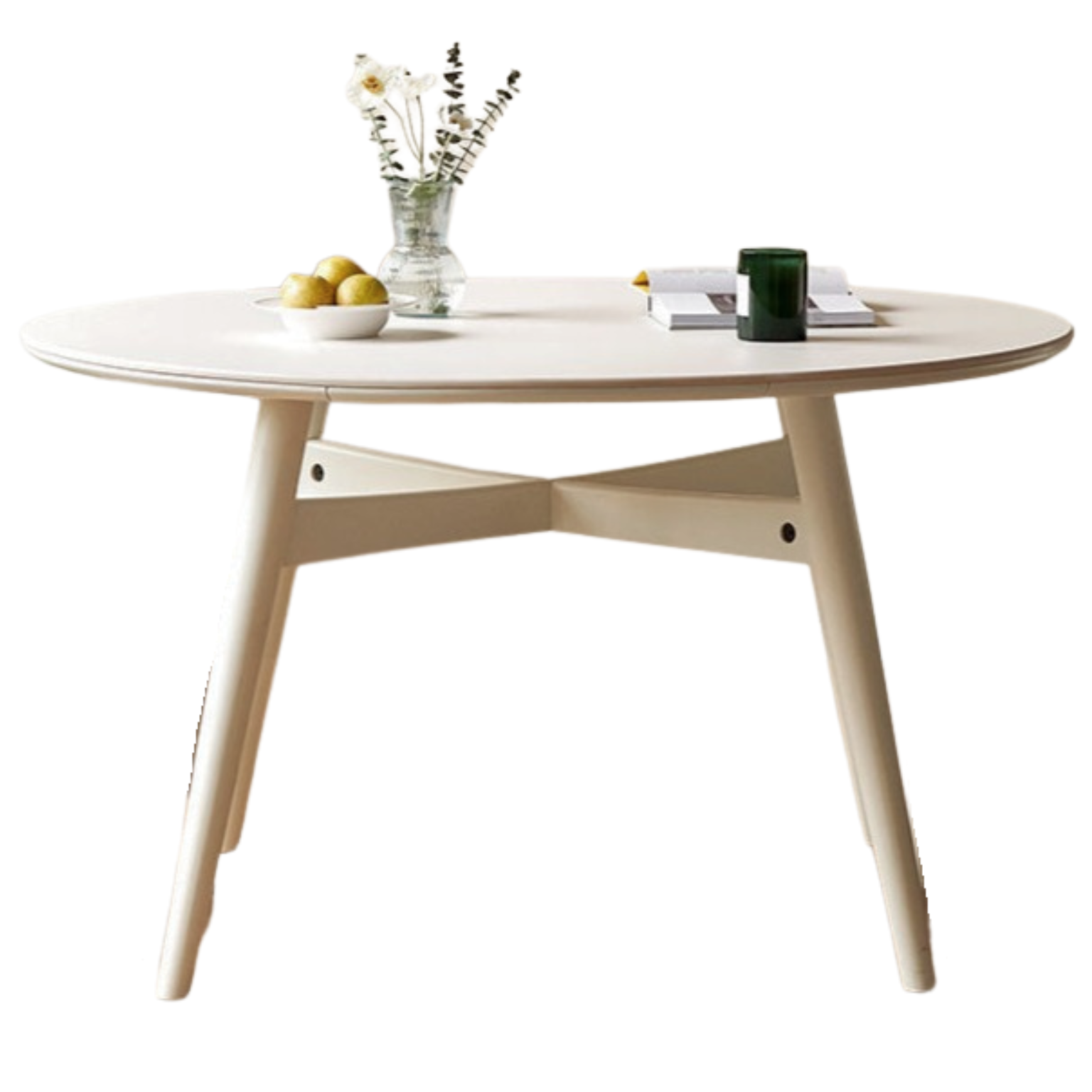 Birch solid wood Slate dining round table white cream style,