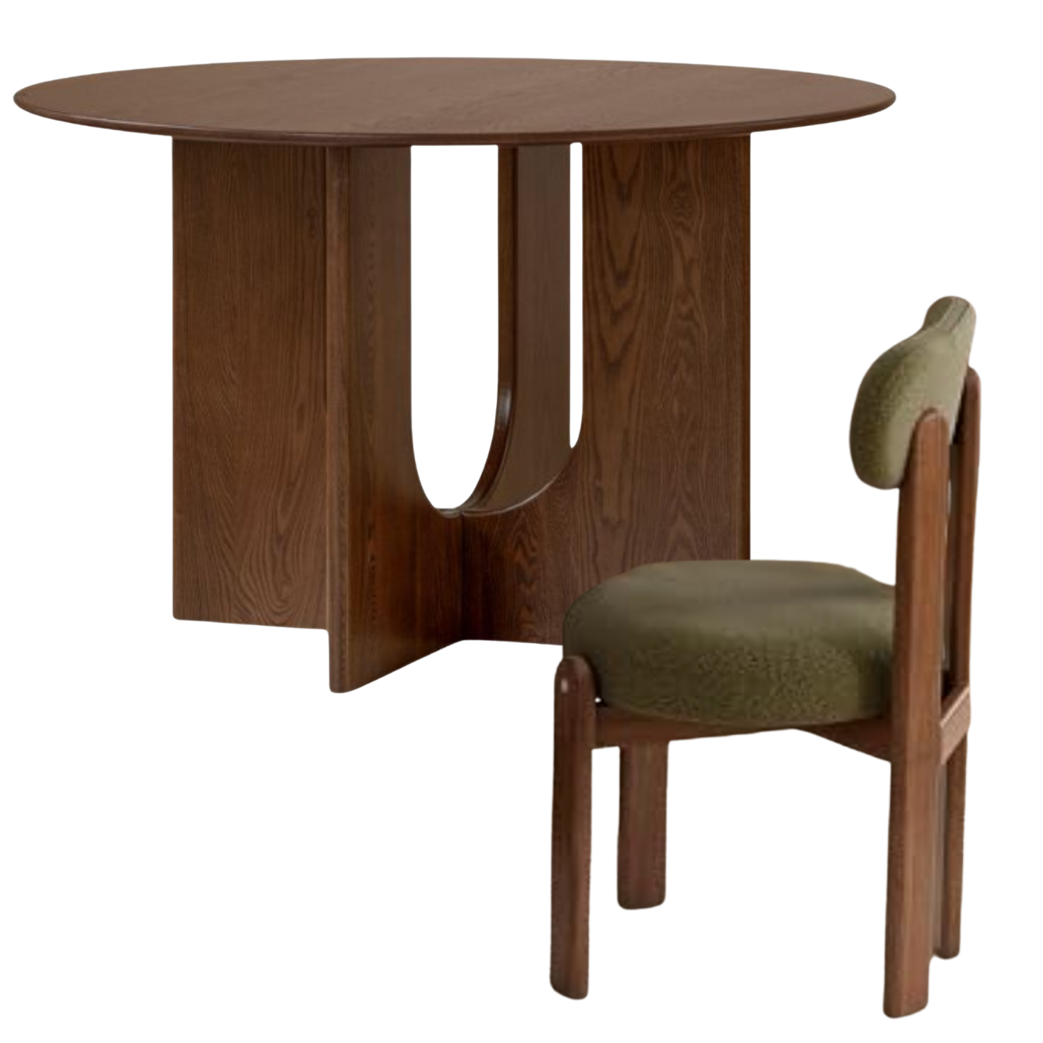 Ash Solid Wood Round Dining Table with Arched Hollow Pedestal Base