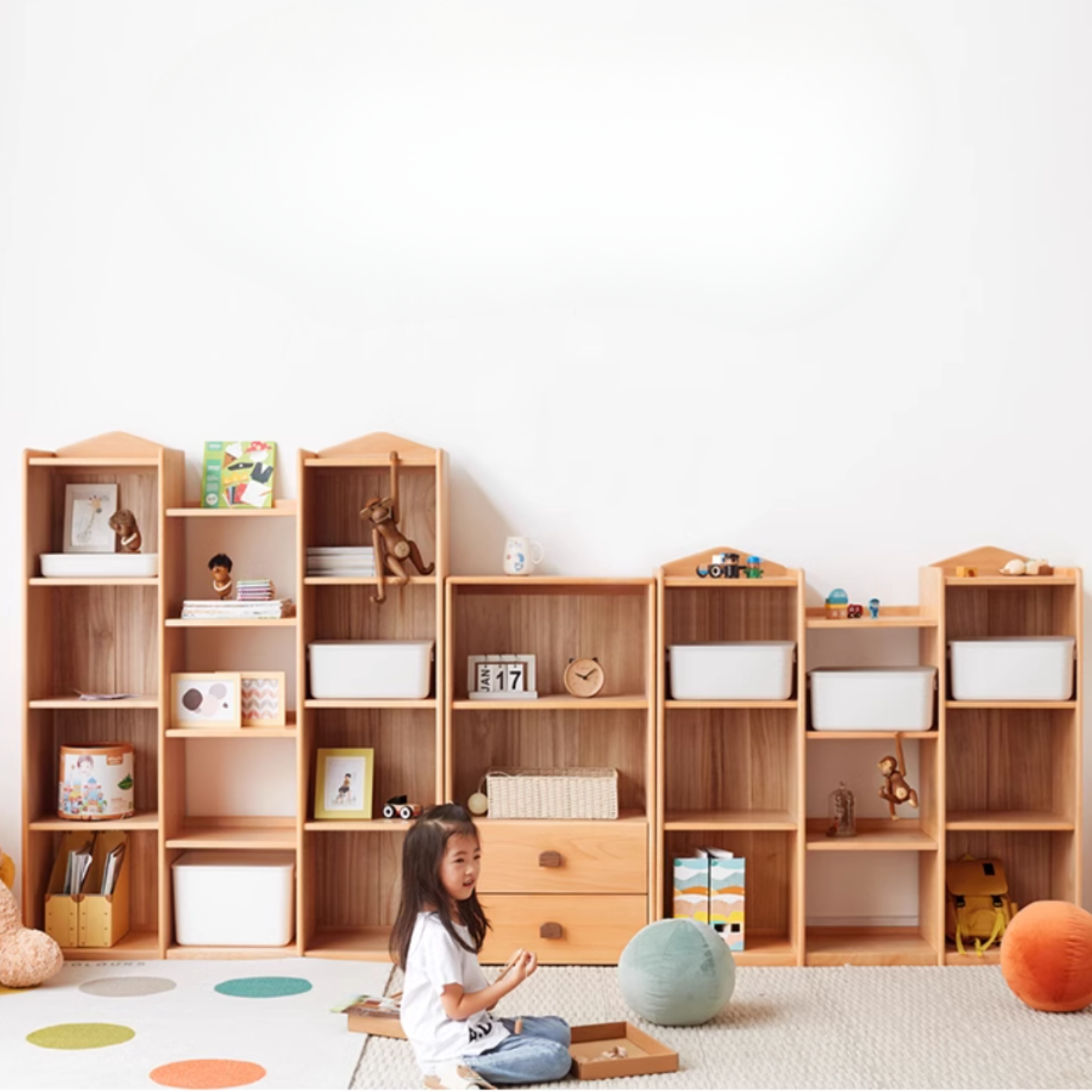 European Beech Solid Wood Storage Bookshelf