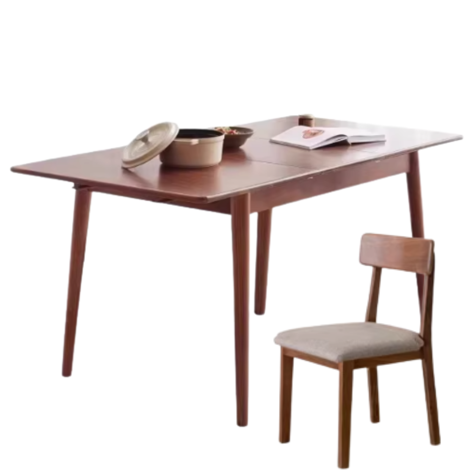 Oak, Black Walnut Solid Wood Telescopic Folding Dining Table