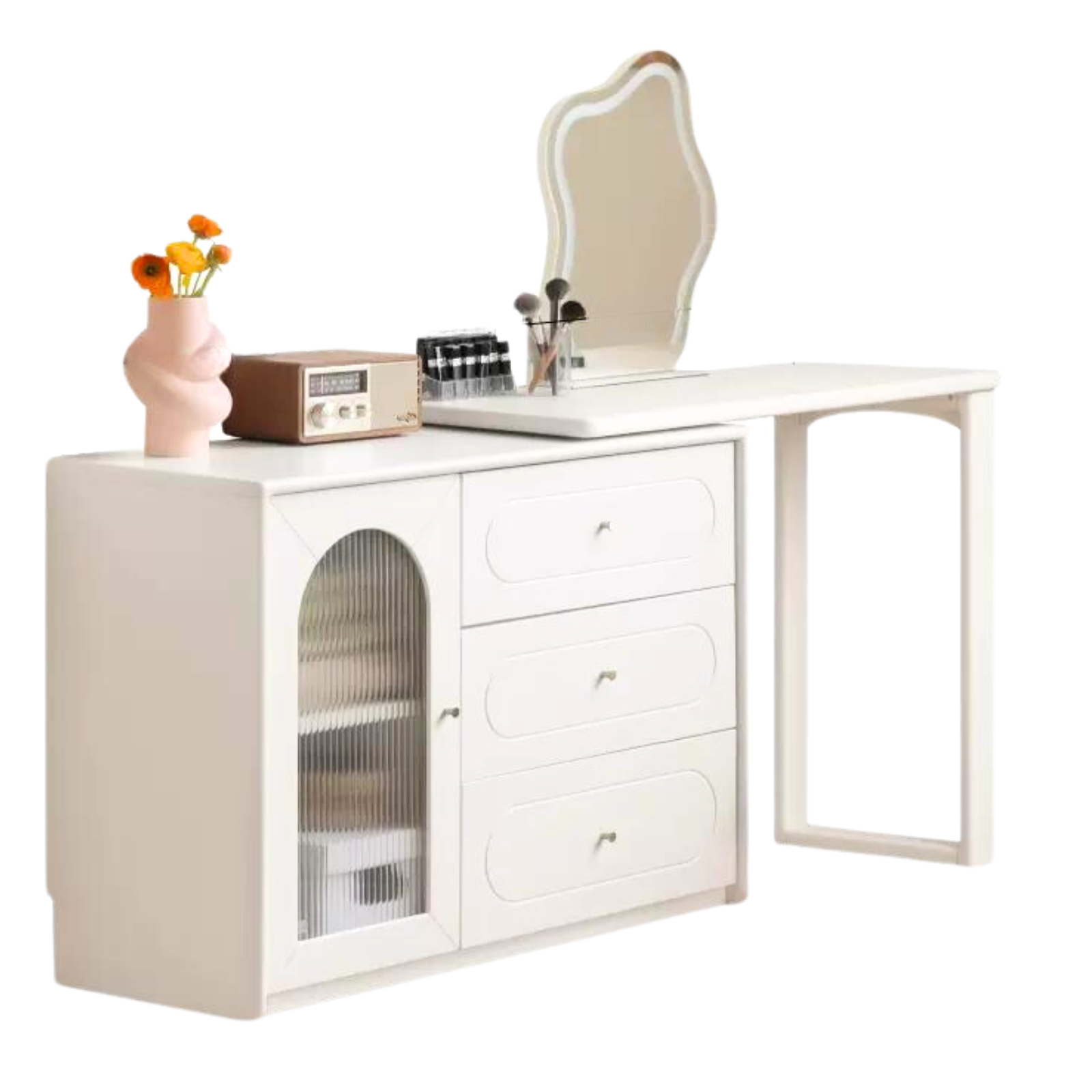 Poplar solid wood dressing table and cabinet integrated French cream style retractable -