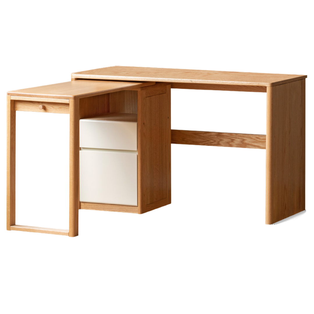 Oak solid Wood Bookshelf Integrated Corner Folding Desk