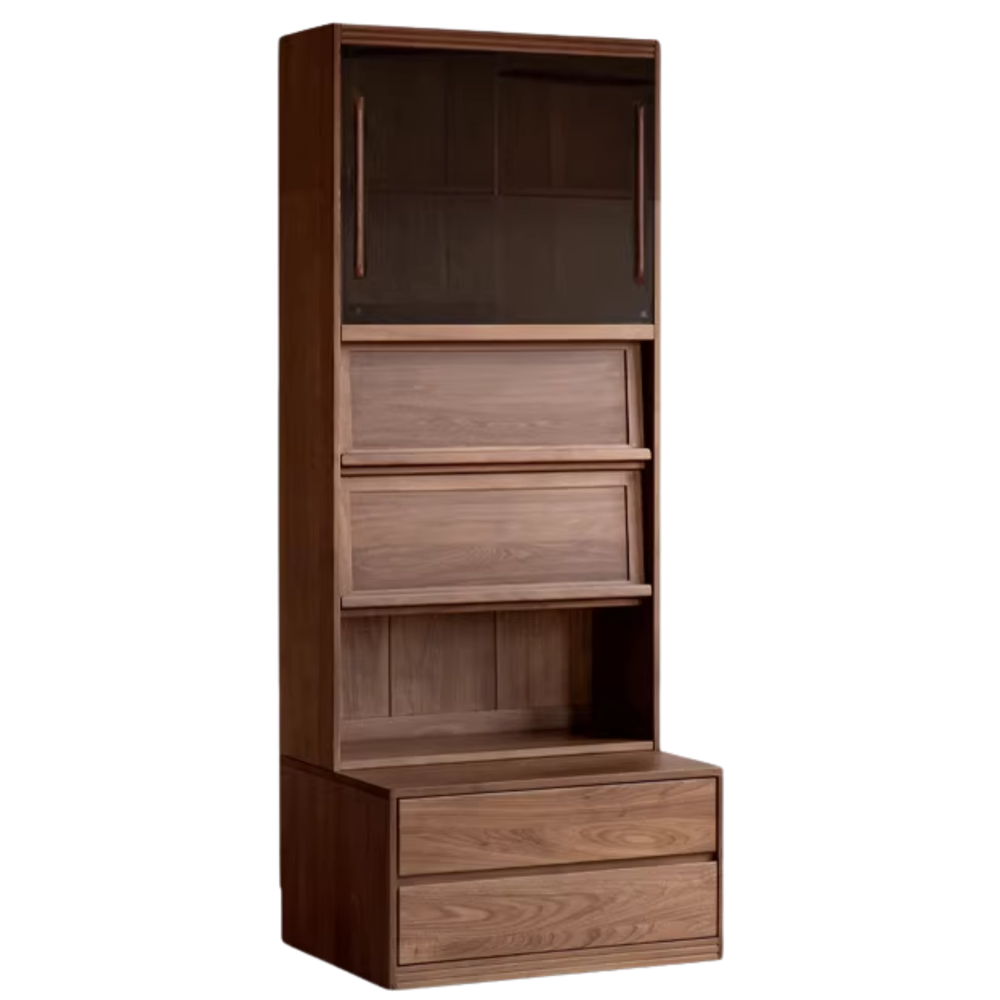 Black Walnut, Oak, Sandalwood, Ash Solid Wood Light Luxury Combined Bookshelf With Seat