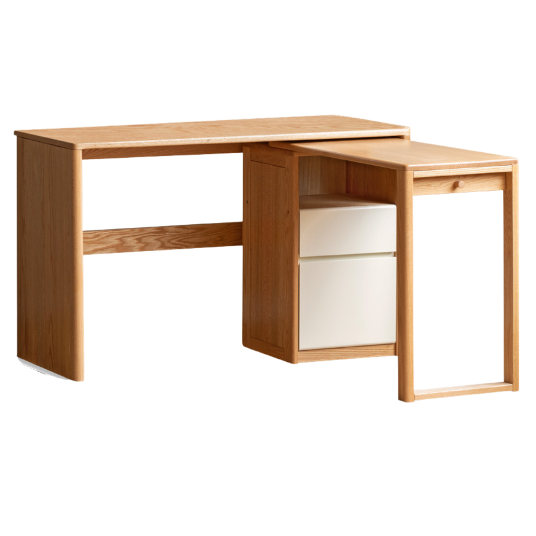 Oak solid Wood Bookshelf Integrated Corner Folding Desk