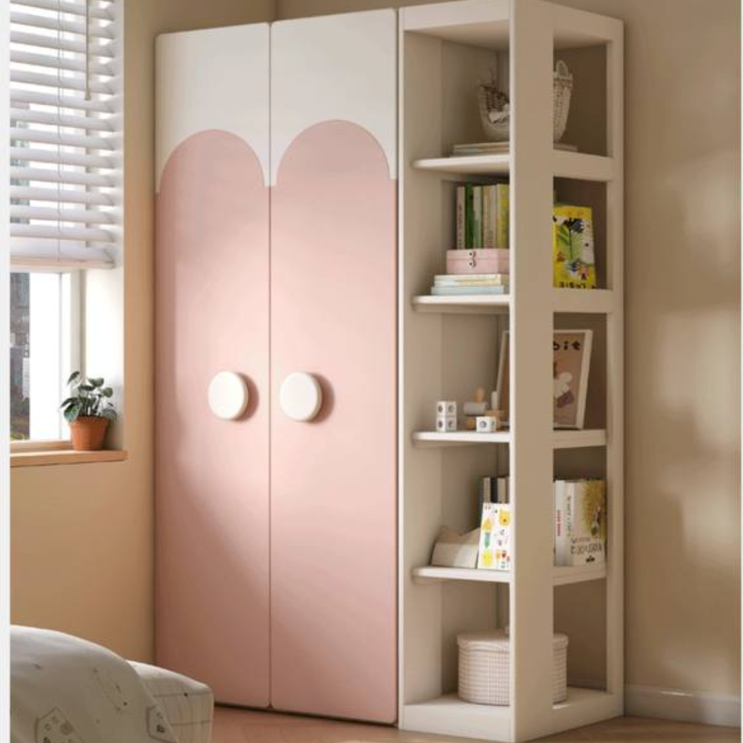 Rubber Solid Wood Children's Wardrobe Bookcase