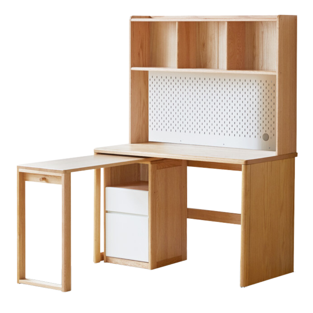 Oak solid Wood Bookshelf Integrated Corner Folding Desk