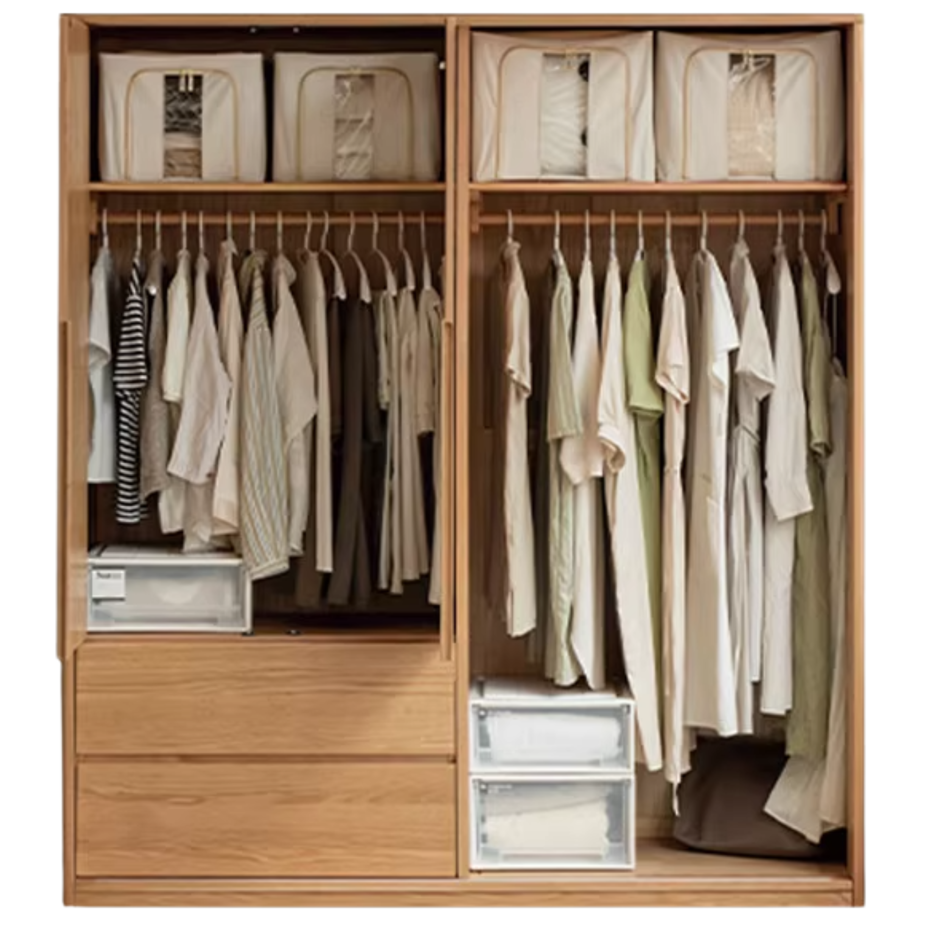 Oak Solid Wood Modern Storage Wardrobe.