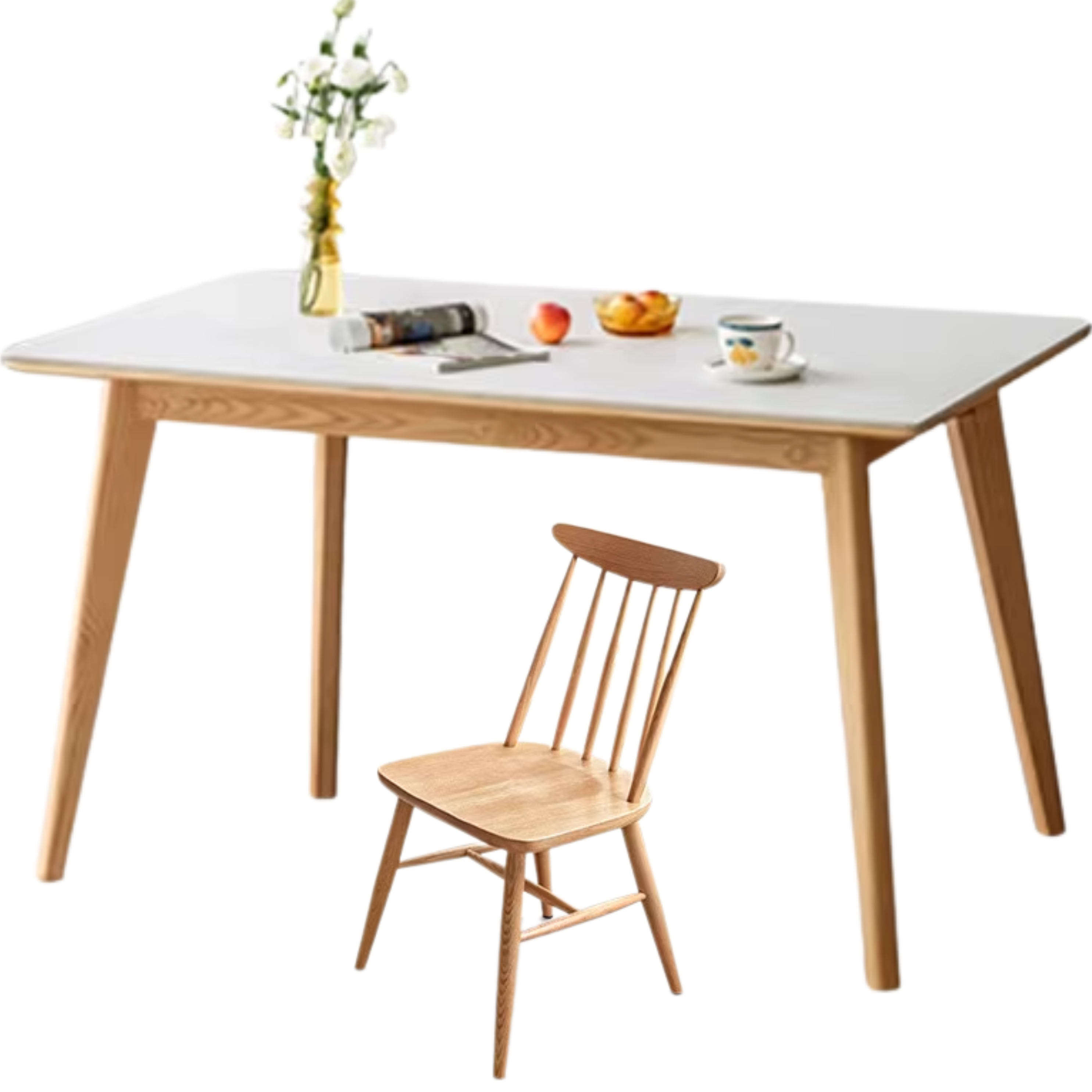 Ash Solid Wood Nordic Dining Table With Rock Slab Surface
