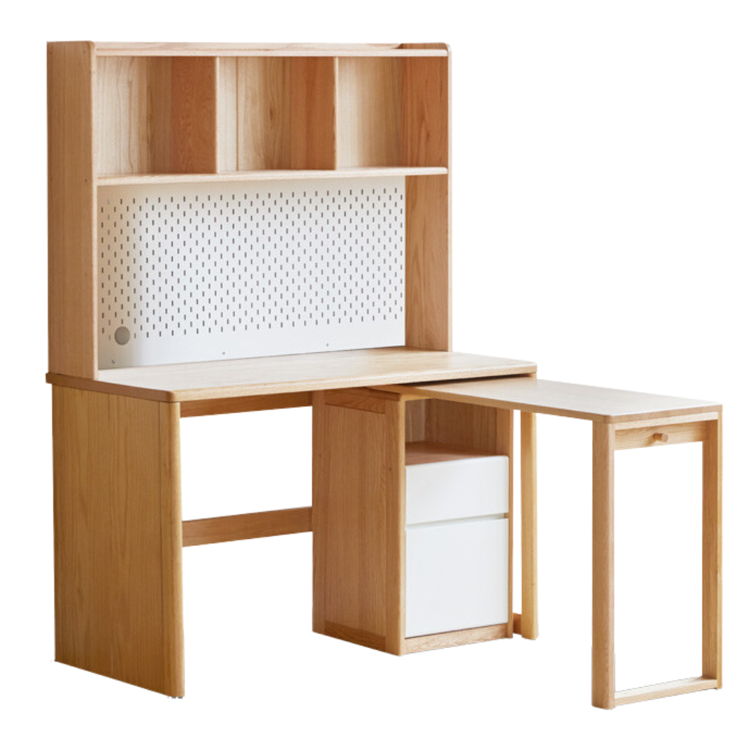 Oak solid Wood Bookshelf Integrated Corner Folding Desk