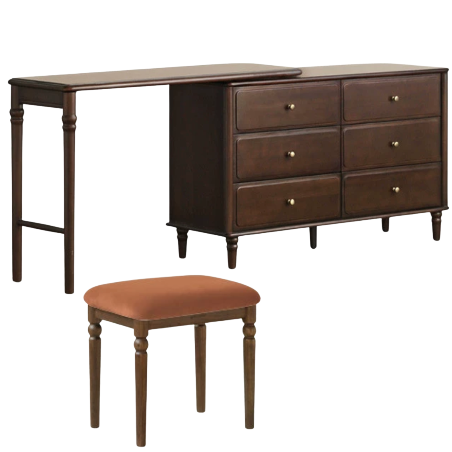 Black Walnut, Poplar Solid Wood American Retro Retractable Vanity Table.