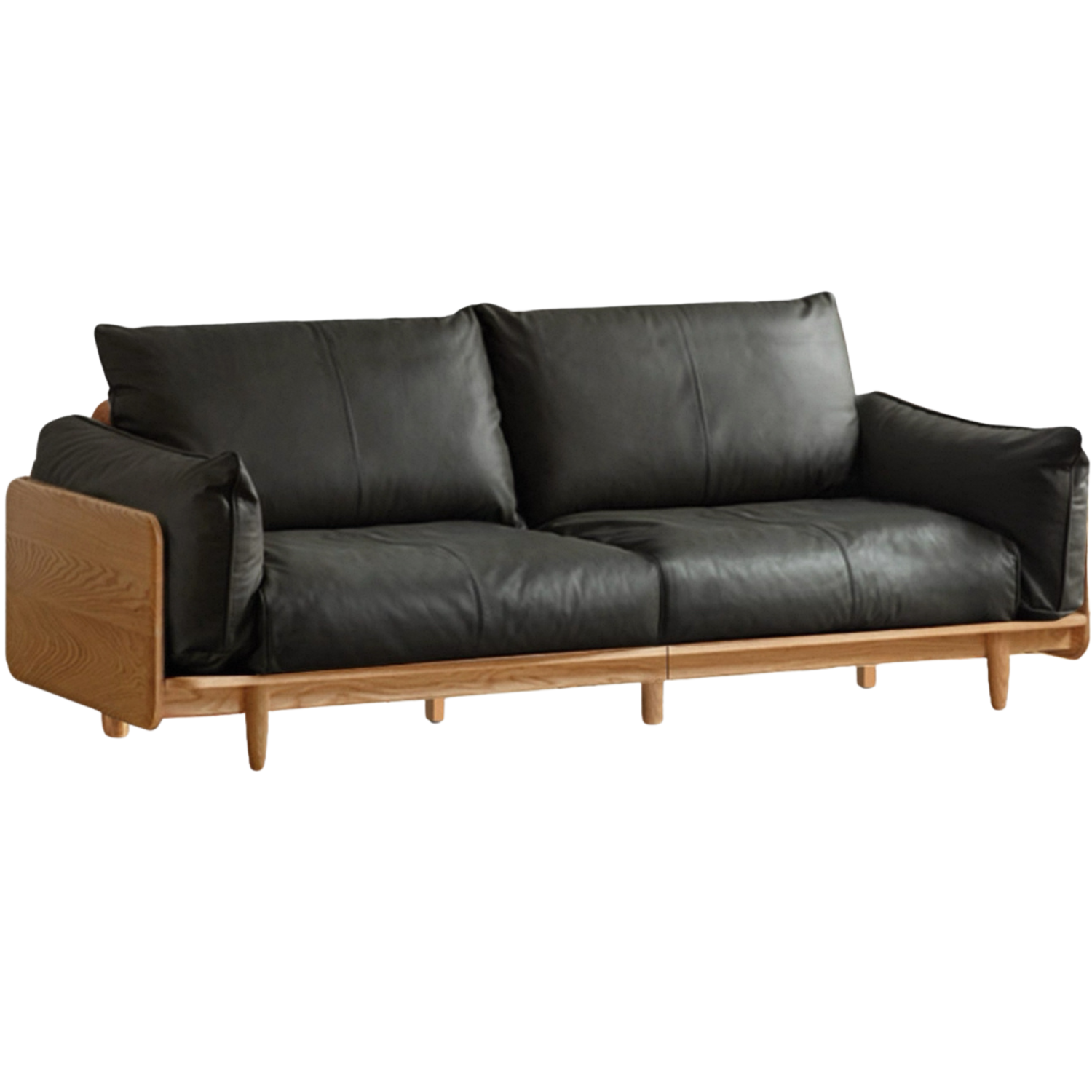 Oak Solid Wood Genuine Leather, Fabric Modern Lounge Sofa-