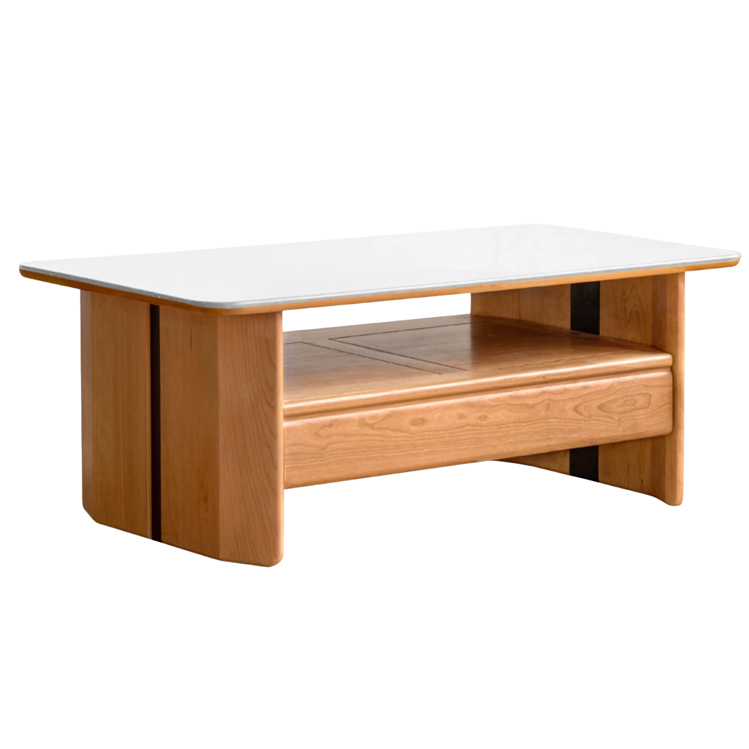Cherry Solid Wood Modern Rock Plate Coffee Table.
