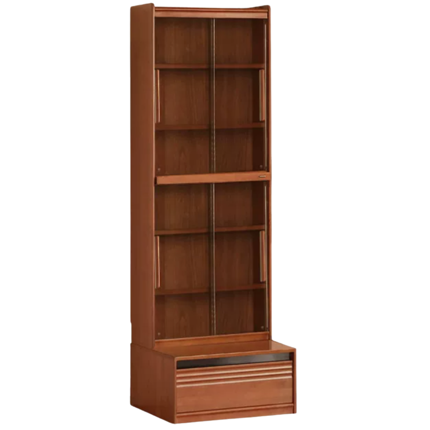 Tulipwood, Birch Solid Wood Floor-to-Ceiling Modular Bookcase with Sliding Glass Doors