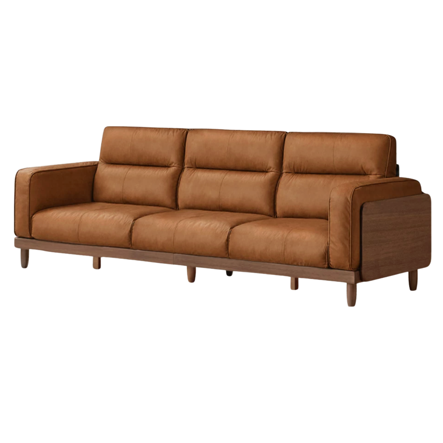 Sandalwood, Golden Pearwood, Ash Solid Wood Genuine Leather, fabric High-Back Sofa