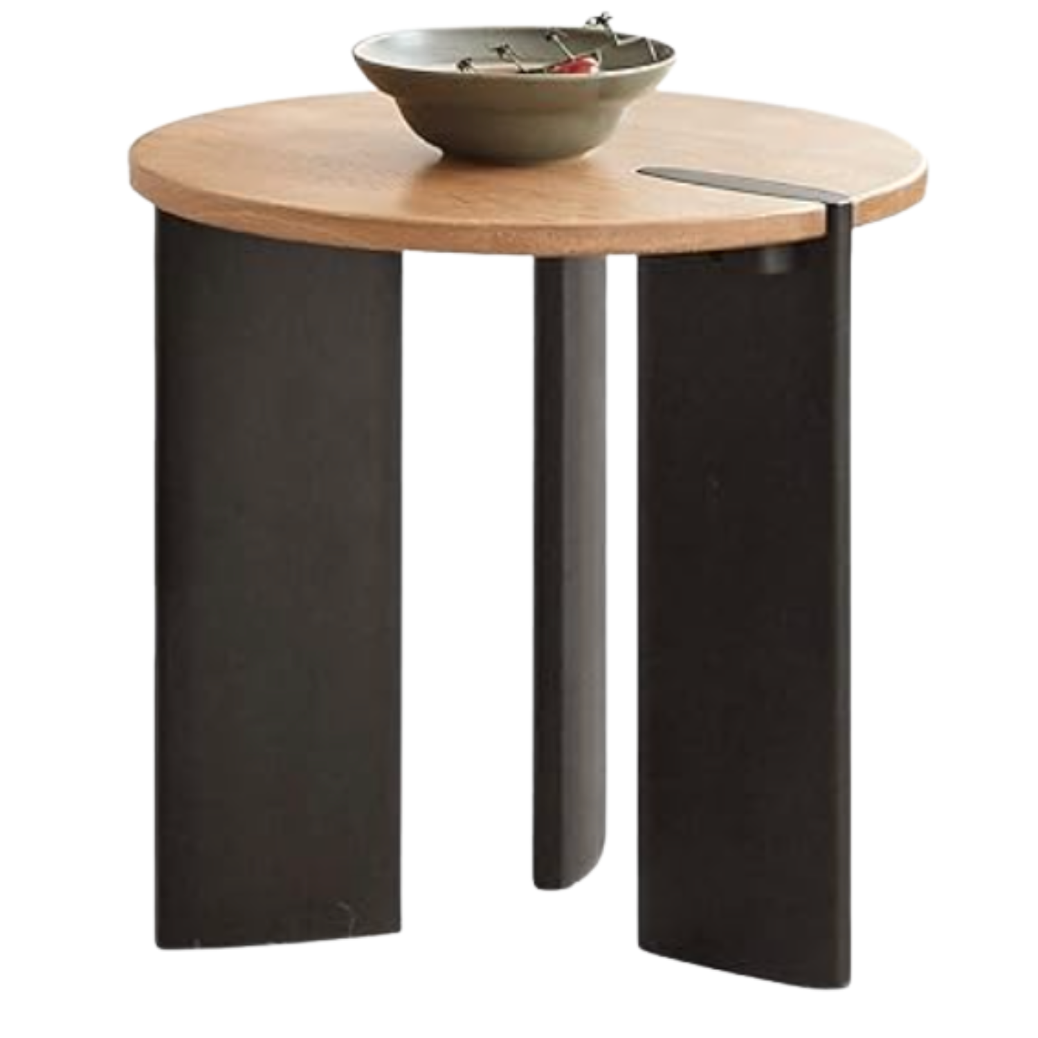 Oak Solid Wood Round Two-Tone Wood Nesting Coffee Table Set with Triangular Black Legs