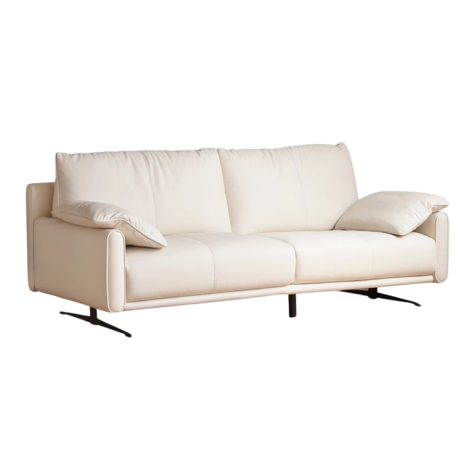 Leather straight white Italian sofa